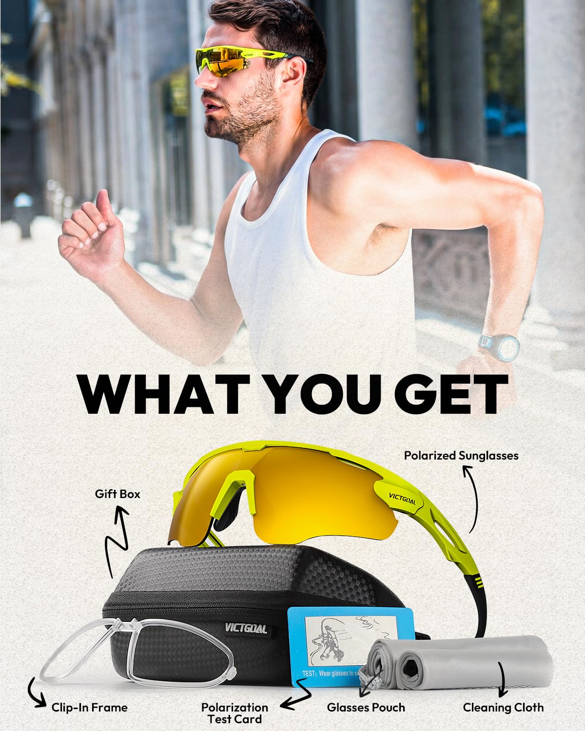 Victgoal Lunettes de cyclisme avec verres polarisés, protection UV400, anti-reflet, lunettes de soleil pour homme et femme, monture TR90, ultra légères, pour sports de plein air, cyclisme, course à