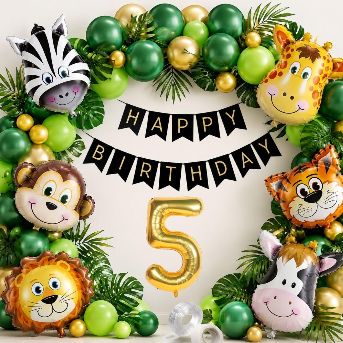 71 Pcs 5th Jungle Theme Birthday Decoration, Animal Theme Jungle Safari Decoration Items For Kids 5th Birthday, Decoration Kit 5 year (Pack of 71)-image-7
