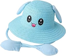 Amagogo Häschen-Strohhut-Kappen, Sonnenhut, faltbar, mit beweglichen Ohren, Strandhüte, tragbar, Fischerkappen, großer Traufhut für Frühling, Kurze