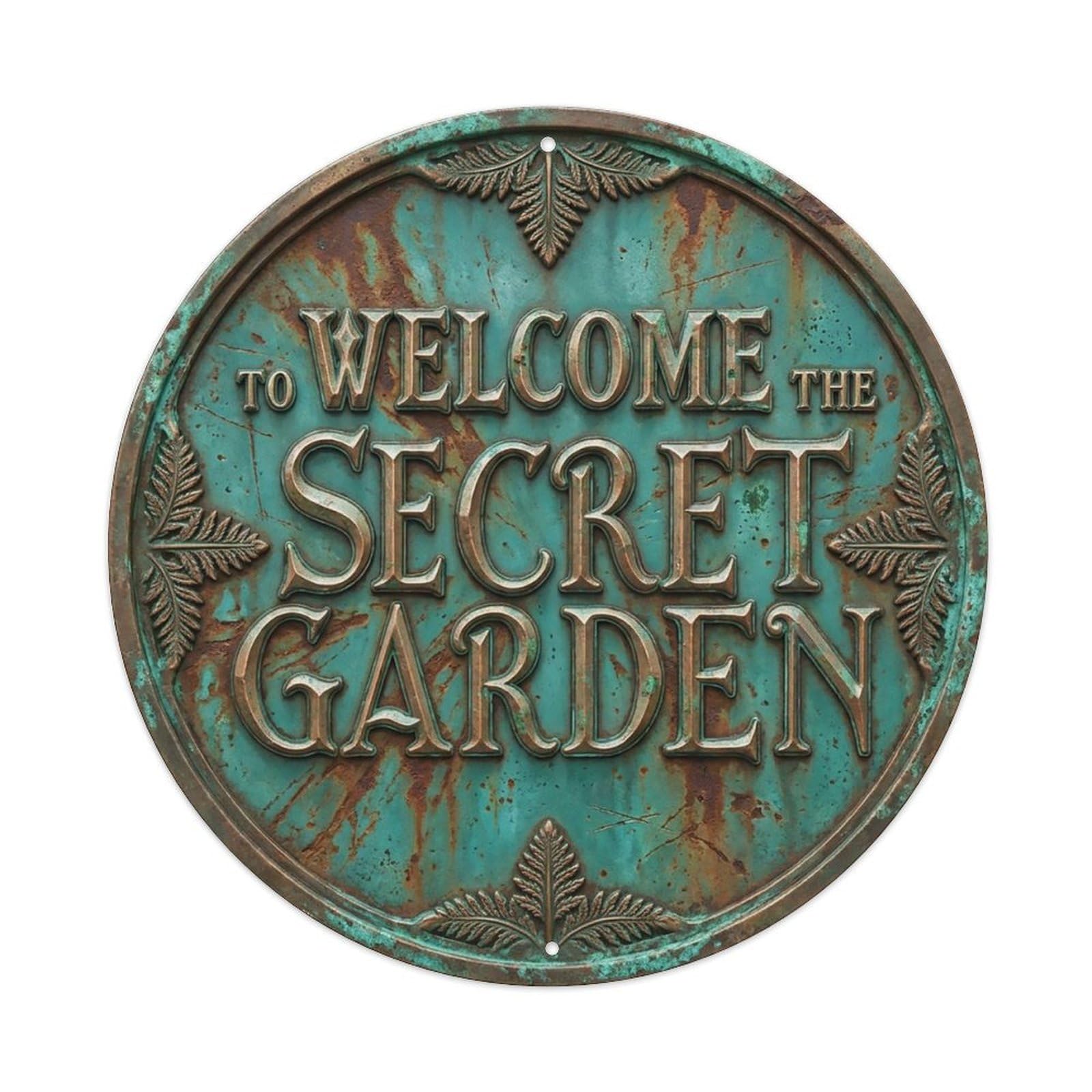Vintage Welcome Secret Garden Fern Metal Tin Sign