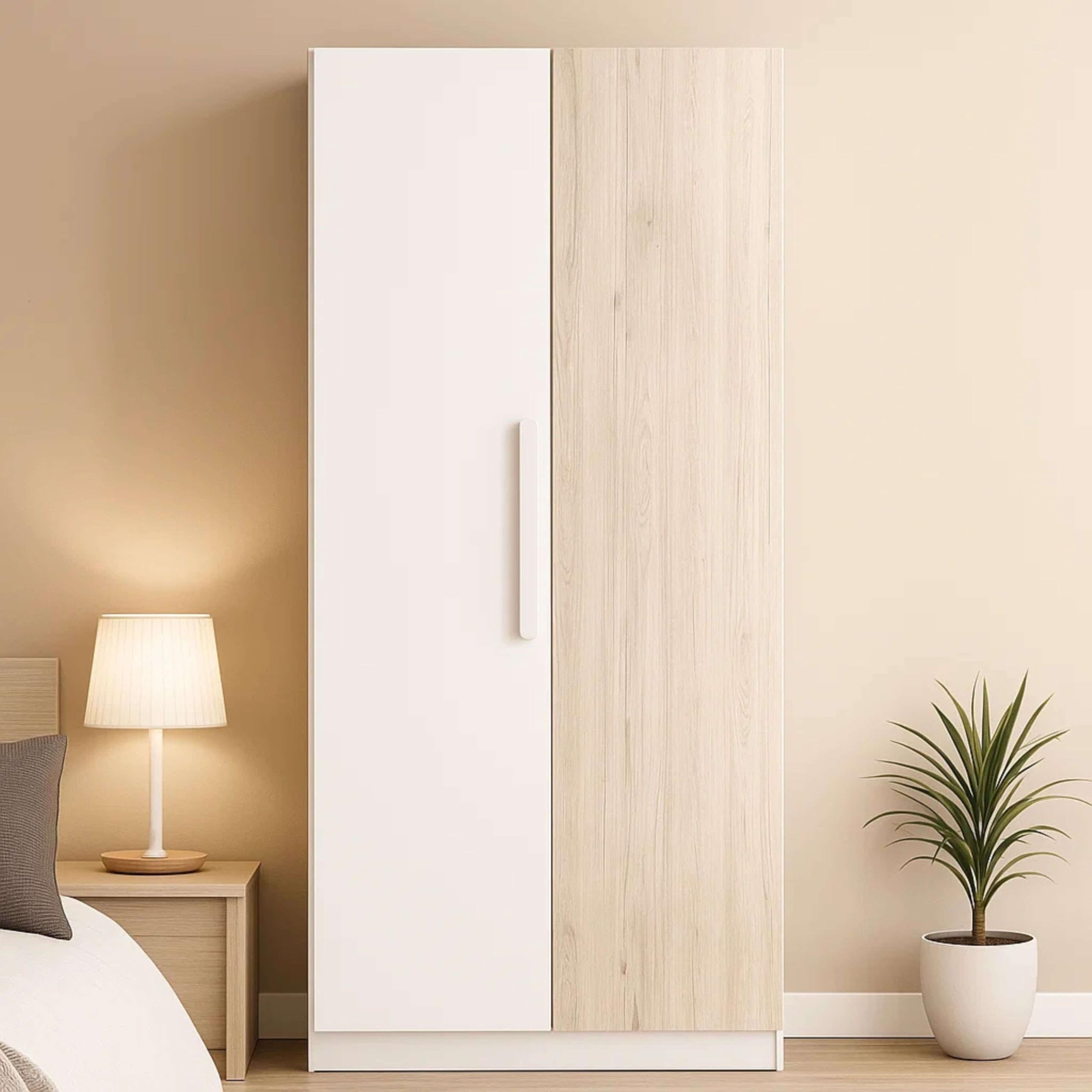 Miroytengo Mueble Armario para Habitación Dormitorio Juvenil Estelle Estilo Nórdico en Color Blanco Mate y Roble Sahara con 2 Puertas 90x200 cm
