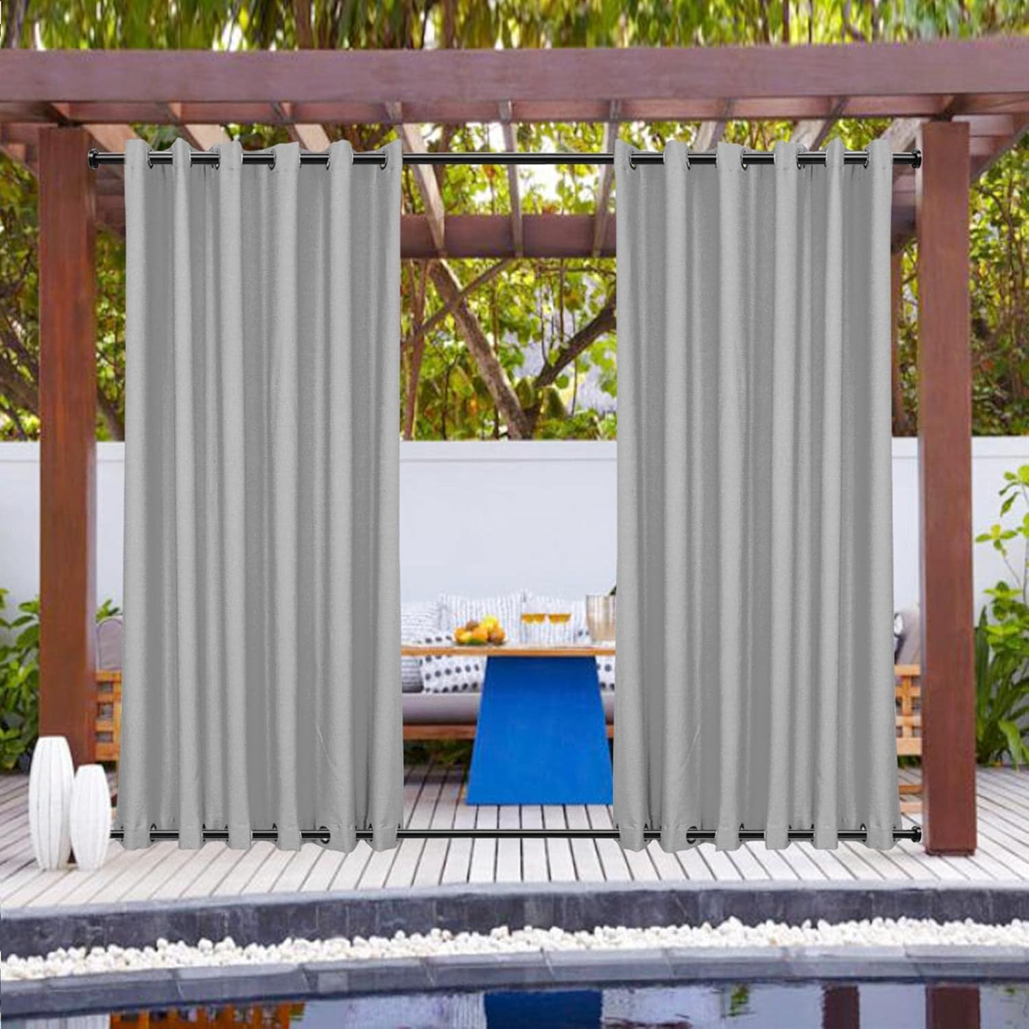 Frelement Linen Look Outdoor Waterproof Curtains Grommet