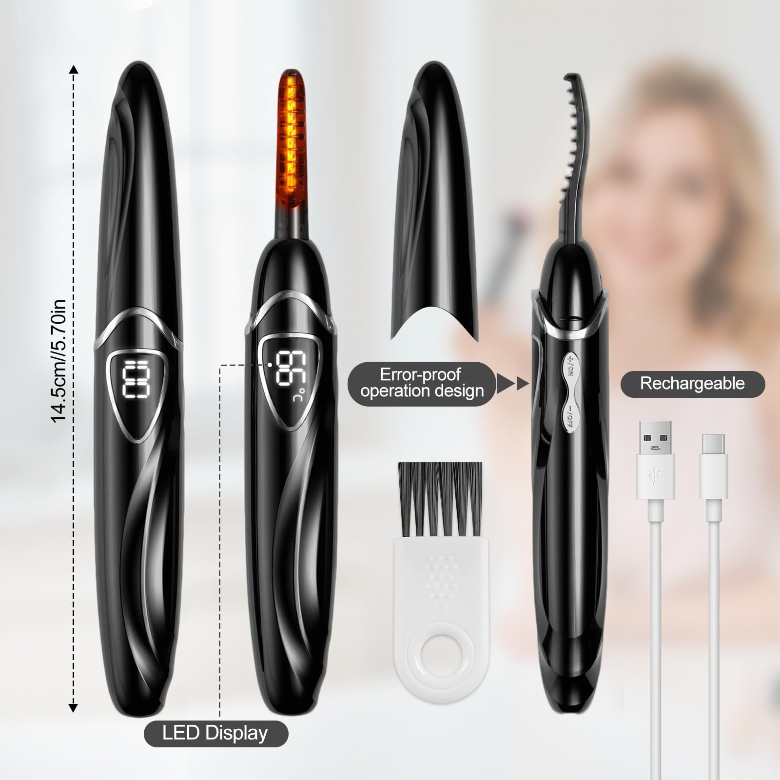 S600, piegaciglia riscaldato elettrico, con controllo preciso della temperatura, funzione di memoria e calore costante per ricci di lunga durata (S600-148 mm)