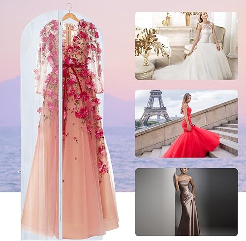 Miniatura 4 de BEISHIDA Bolsa para vestido de novia de 71 pulgadas, bolsa para vestido de novia con asa de transporte, bolsa de ropa de viaje para vestidos largos,