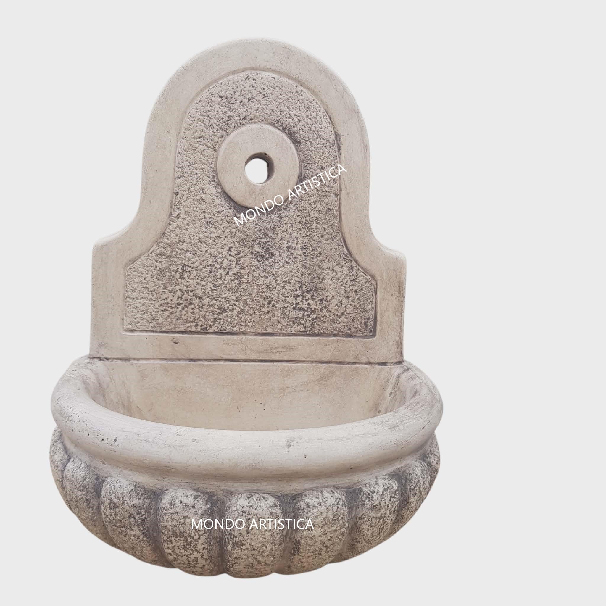 MONDO ARTISTICA Fontana da Parete Sospesa per Giardino, Cemento Bianco e Polvere di Marmo, Piccola, Per esterno altezza 48 cm