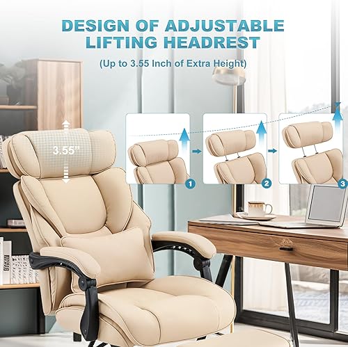 Miniatura 6 de COLAMY Silla de oficina con reposapiés, diseño ergonómico de respaldo alto, silla ejecutiva de escritorio para computadora con almohada lumbar