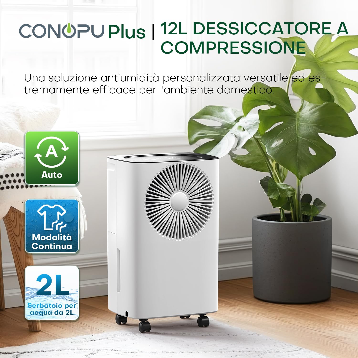 12L/día Deshumidificador, Drenaje Continuo, Deshumidificación Auto, Modo de Sueño, 24HTimer ENC/APAG, Deshumidificadors Bajo Consumo, Brindándote una Experiencia Cómoda y Seca