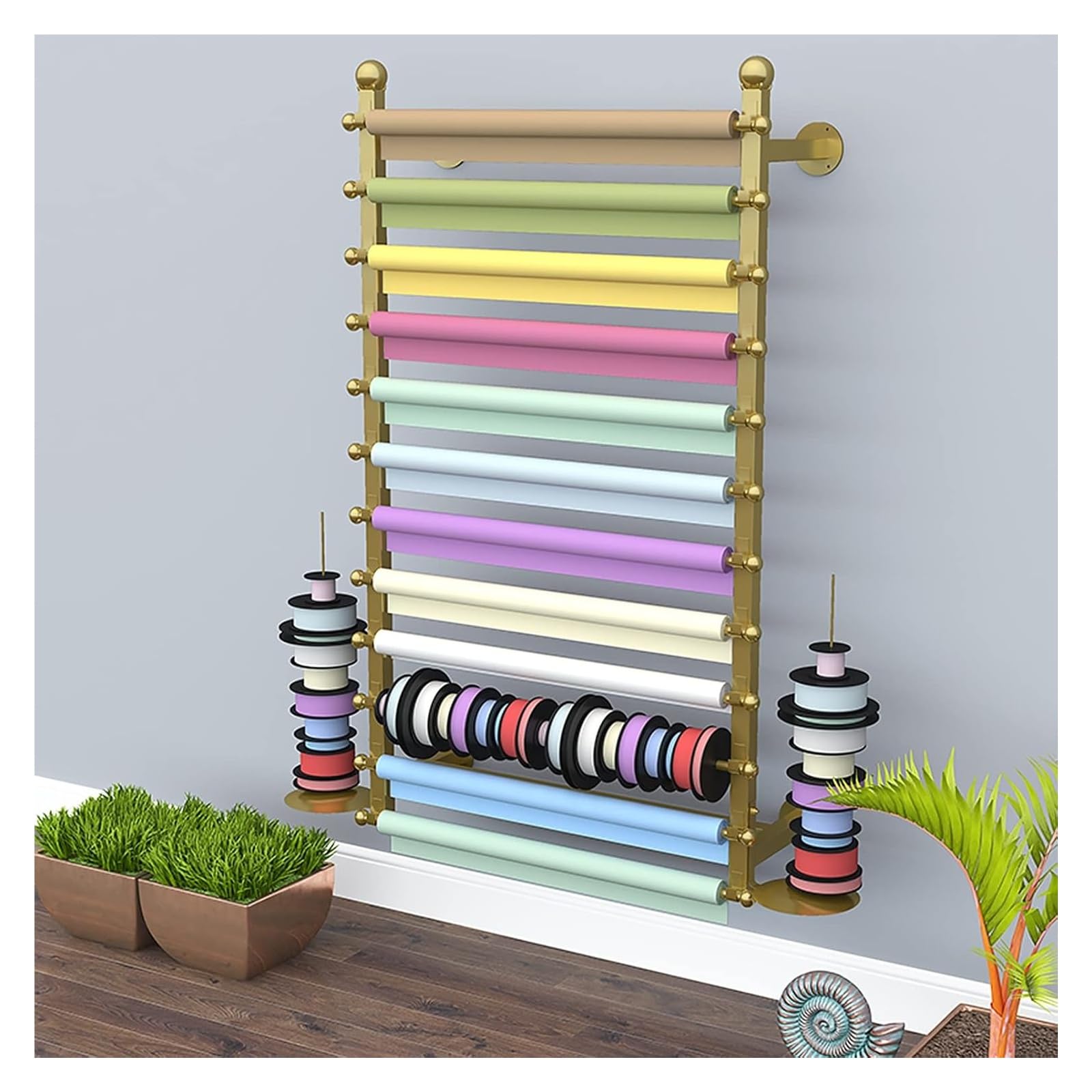 Złota wstążka stojak do przechowywania naścienny uchwyt na wstążkę organizer do domowego studia i sprzedaży detalicznej 80 cm / 31,5 cala dekoracyjny stojak na szalik oszczędzający miejsce design