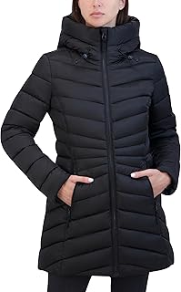 Sponsored Ad - HFX womens Mid-weight Puffer Jacket– Water-resistant Winter Coat, Faux Fur Hood, Recycled Insulation