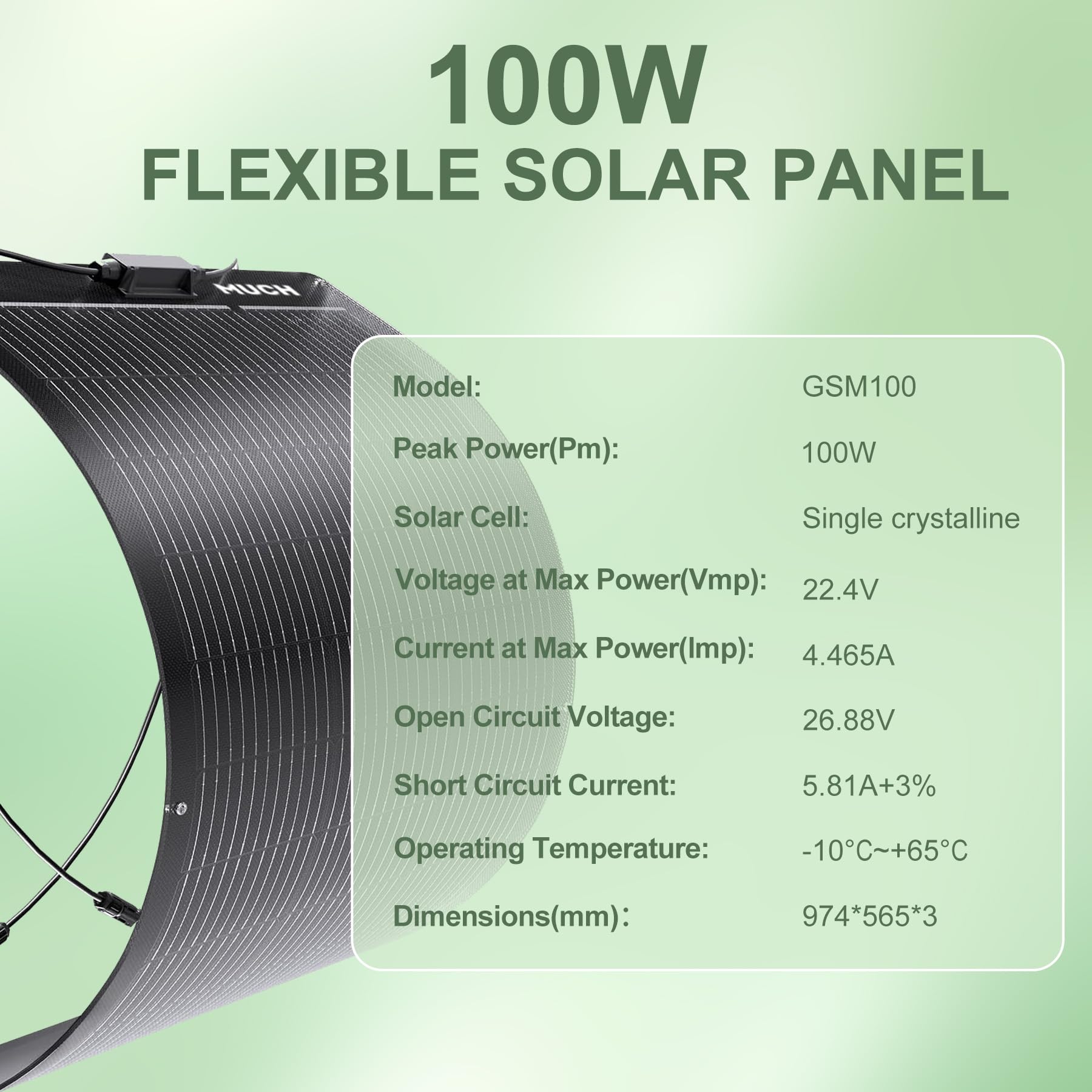 Panneau solaire semi-flexible 100 W 12 V monocristallin ultra flexible mono chargeur hors réseau pour bateau, camping-car, cabine, van, voiture, bateau, surfaces courbes