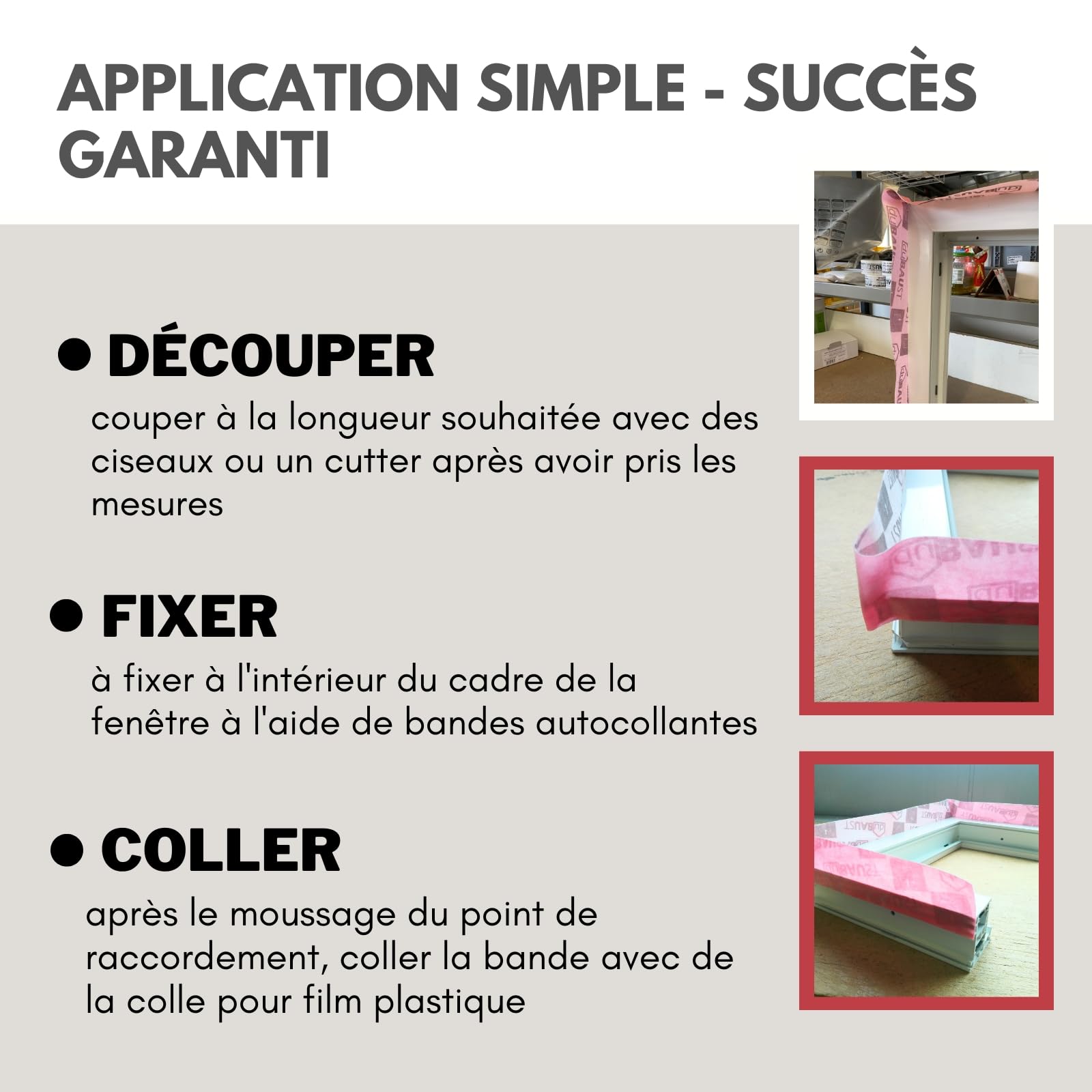 Ruban de raccordement pour fenêtre - Ruban d'étanchéité pour fenêtre - Pour l'intérieur et l'extérieur - Étanche à l'air - Avec bande adhésive - Différentes largeurs - Rouleau de 30 m