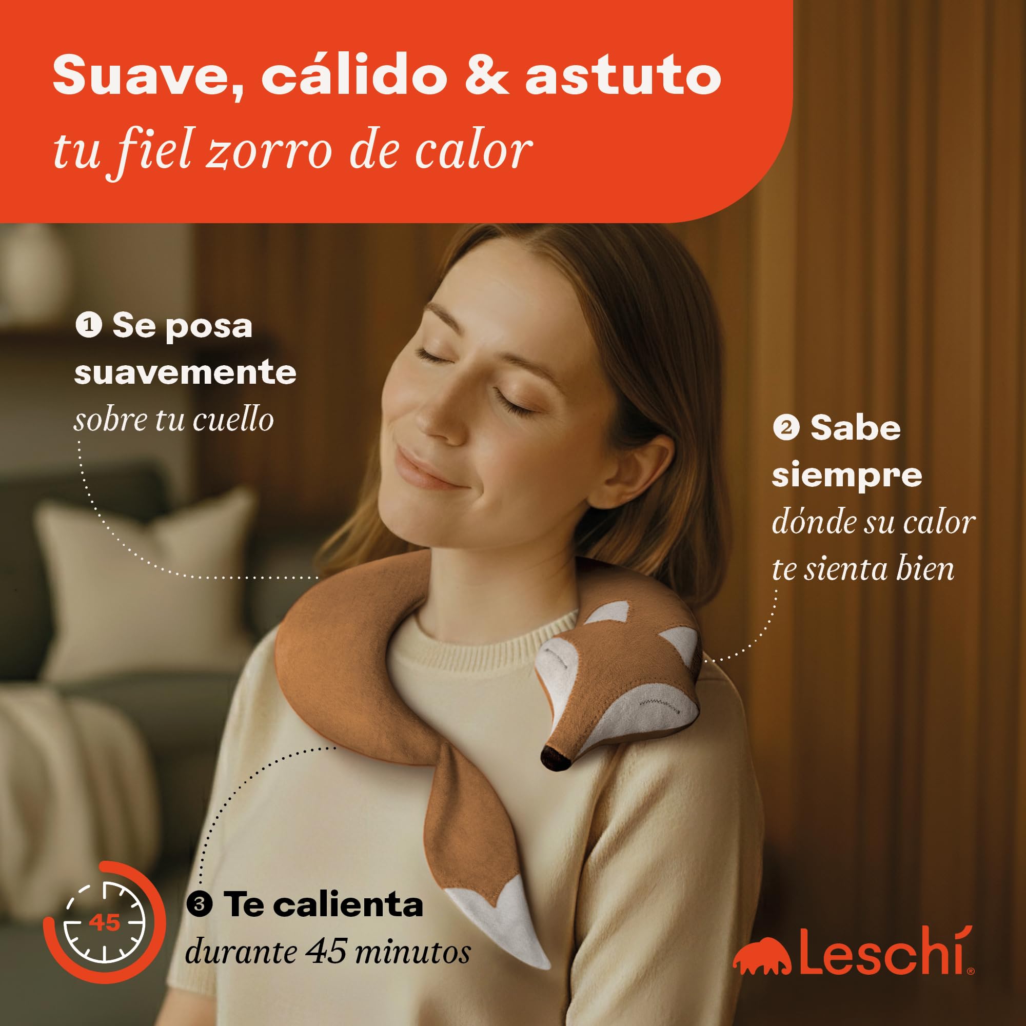 LESCHI Saco Térmico de Semillas para Microondas, de 100% Algodón y Trigo Orgánicos, Bolsa Semillas Microondas ideal para Cuello, Cervical y Espalda, Saco de Semillas en forma de zorro, marrón