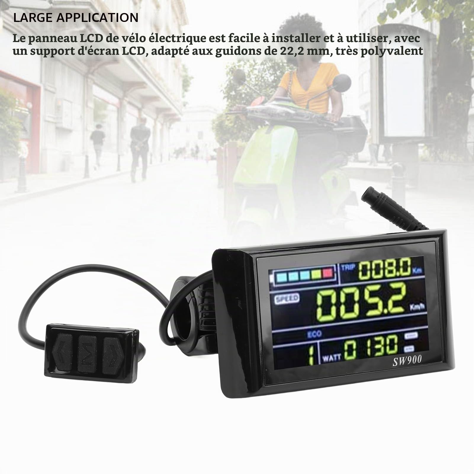 Yunir Affichage LCD à Vélo électrique, 24V 36V 48V 60V Panneau de Commande D'écran LCD à Vélo électrique, Compteur D'affichage LCD Scooter 6P Proof 6P, pour Les Vélos électriques de