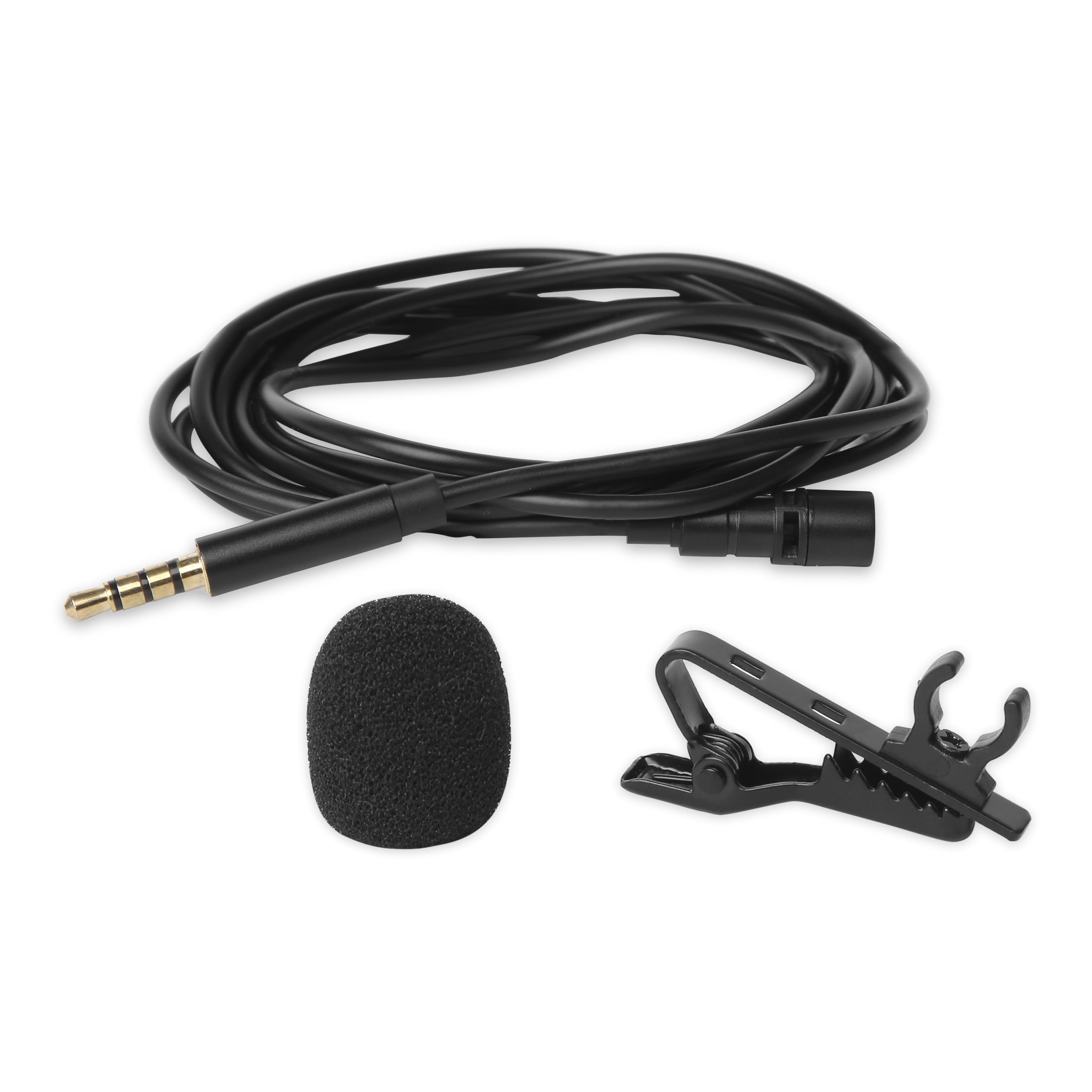 Juarez J-043 - Microfono lavalier con clip per cellulare, DSLR, laptop, super suono per registrazione audio e video, spina AUX da 3,5 mm, interviste, bobine, vlogging, podcast, nero