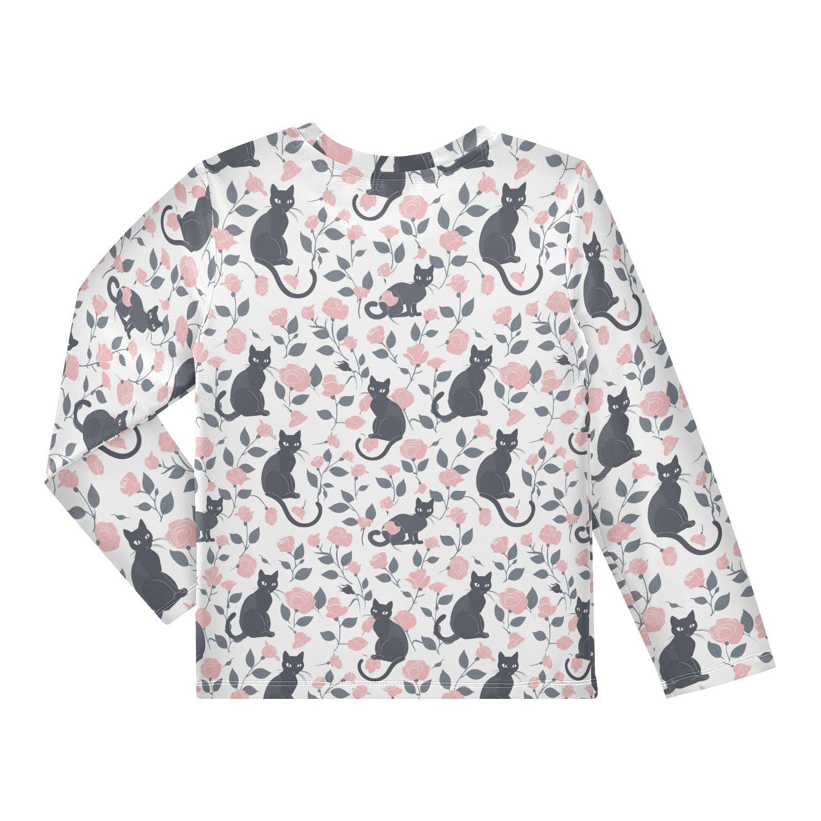 Cute Cat Rose Pattern Boys Rash Guard Swim Shirts Long Sleeve UPF 50+ Quick Dry Sun Protection Shirt Swimsuit Surf Tops for Toddler Kid Girl Fishing Swimming Outdoor 3T