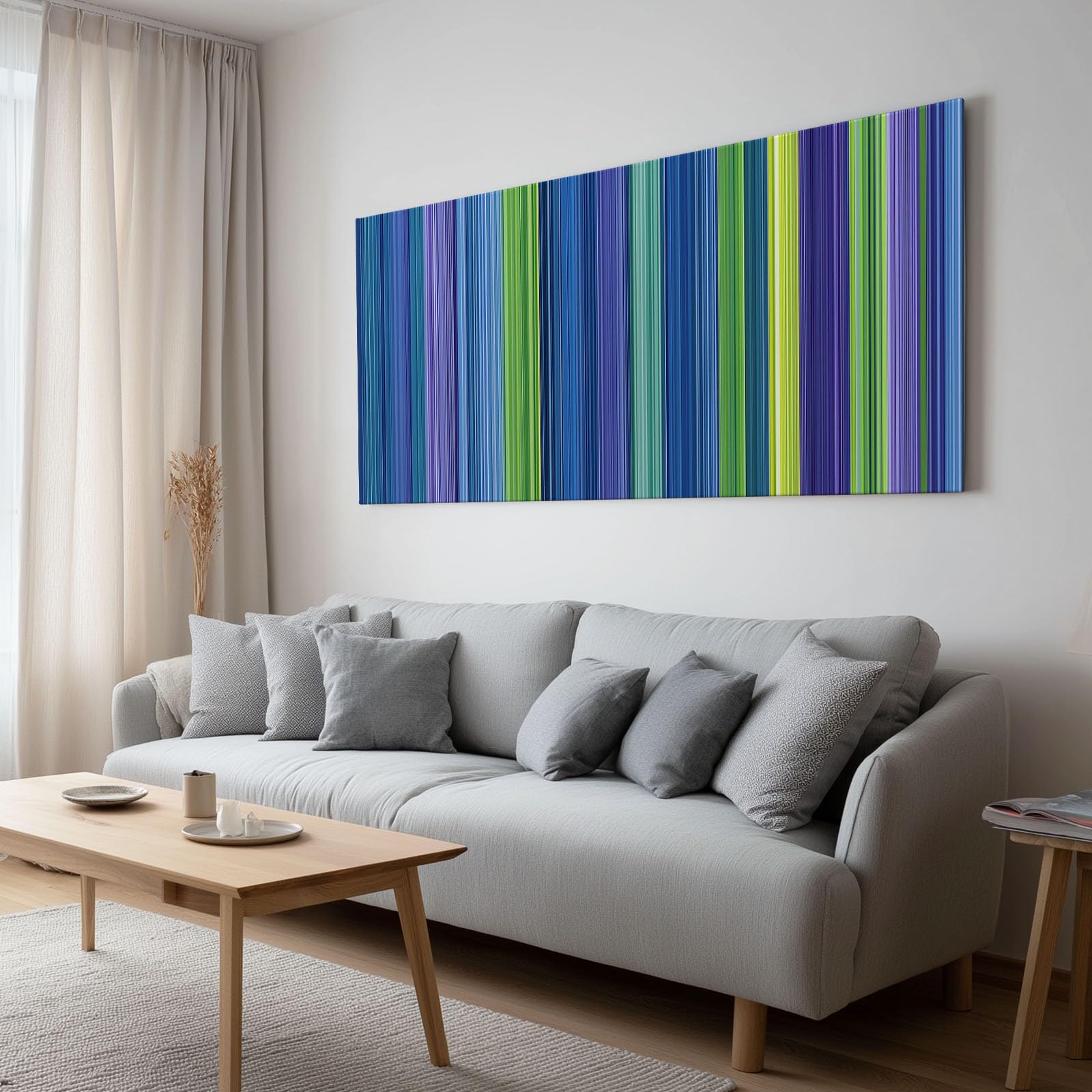 Generisch Petrol Regenbogen Streifen Modernes Leinwandbild 120L x 60B cm mit Rahmen, Abstrakt XXL Wanddeko für Wohnzimmer Geschenk Idee Einzug - Hochwertiger Kunstdruck auf Holzrahmen