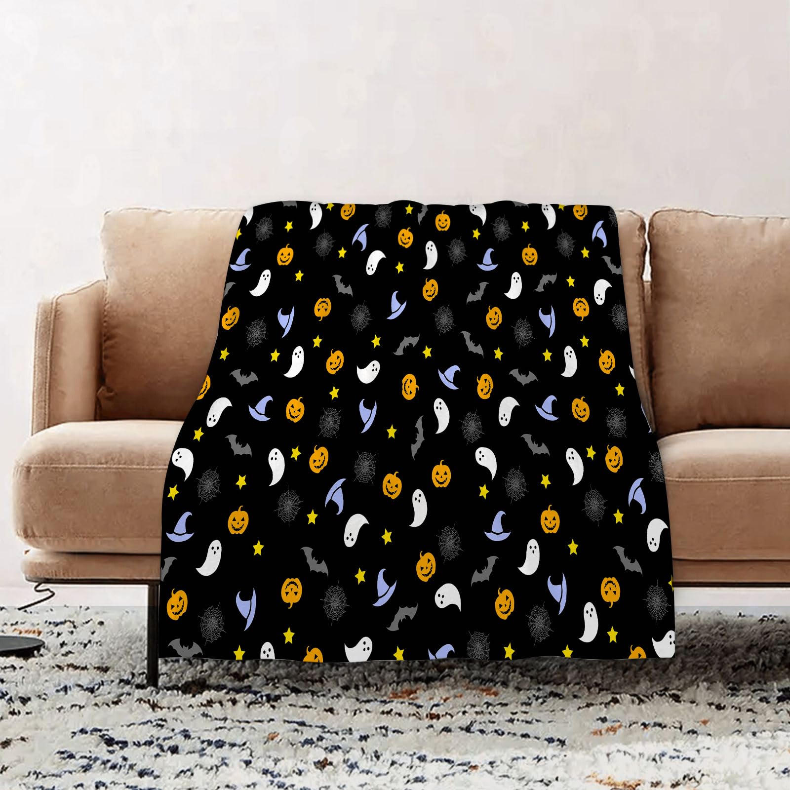 EOMKSE Fleece Blanket Sofa Throw - Versatile Blanket Fluffy Soft Throw for Bed and Couch Throw,for halloween cute icon flyer pattern black background,59x79in