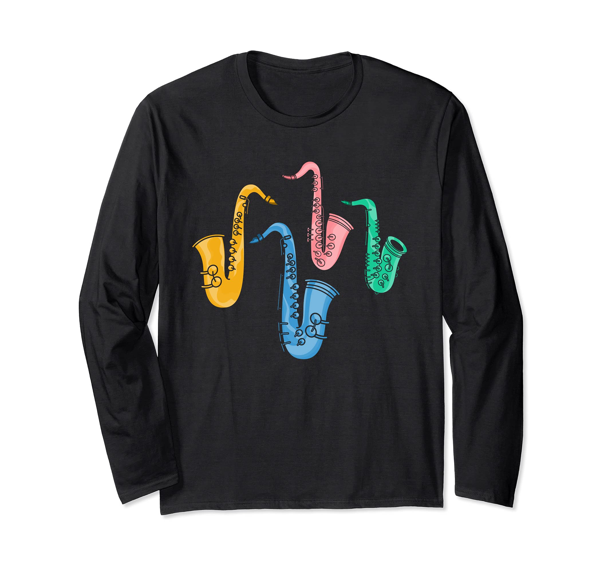Musician Saxophonist Sax Player Jazz Music Notes Saxophone Long Sleeve T-Shirt, Black