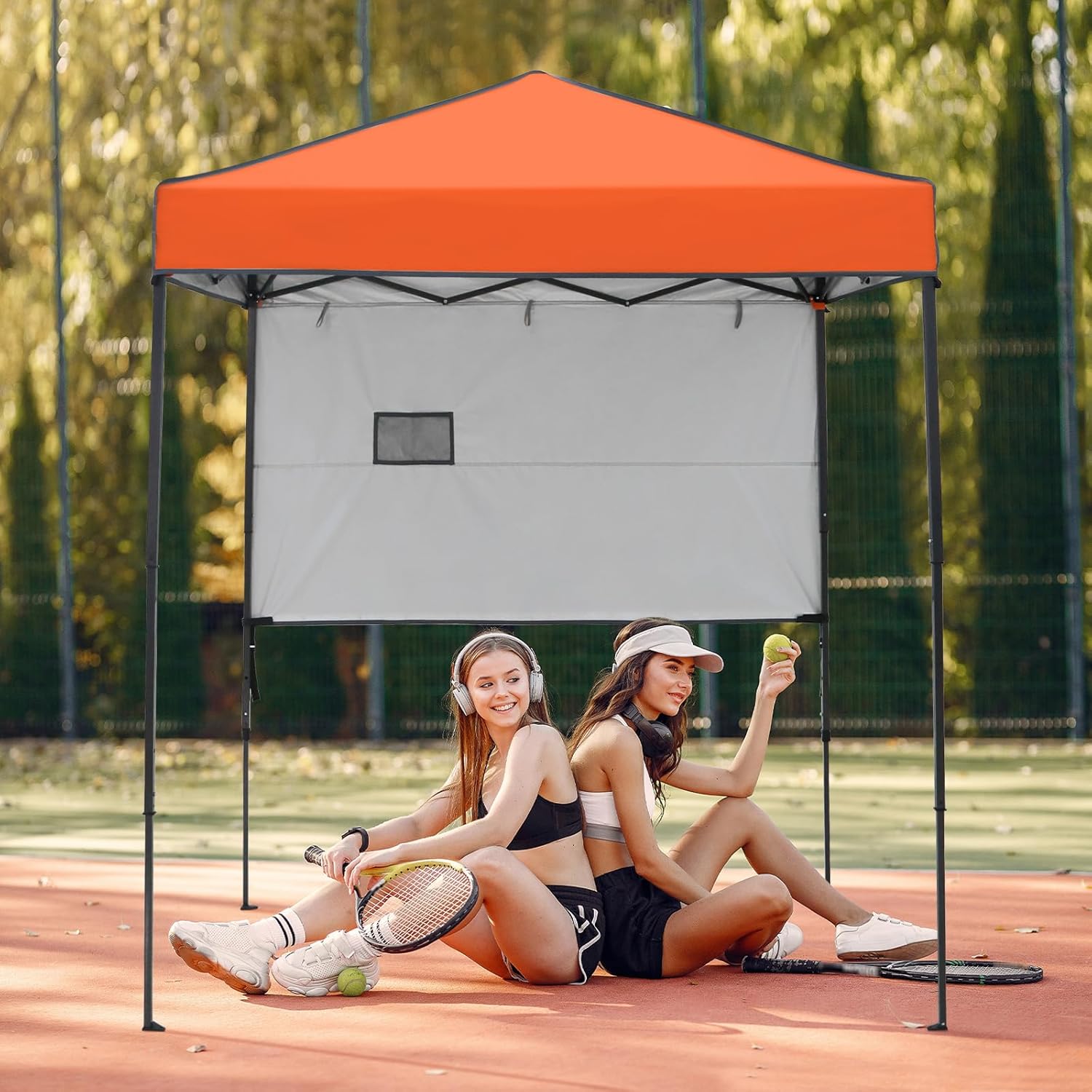 EAGLE PEAK 6x4 Instant Pop Up Canopy Tent with 1 Half Wall Panel, Straight Leg Sun Shelter, Portable Canopy with Carry Bag for Camping, Beach & Sports, Orange