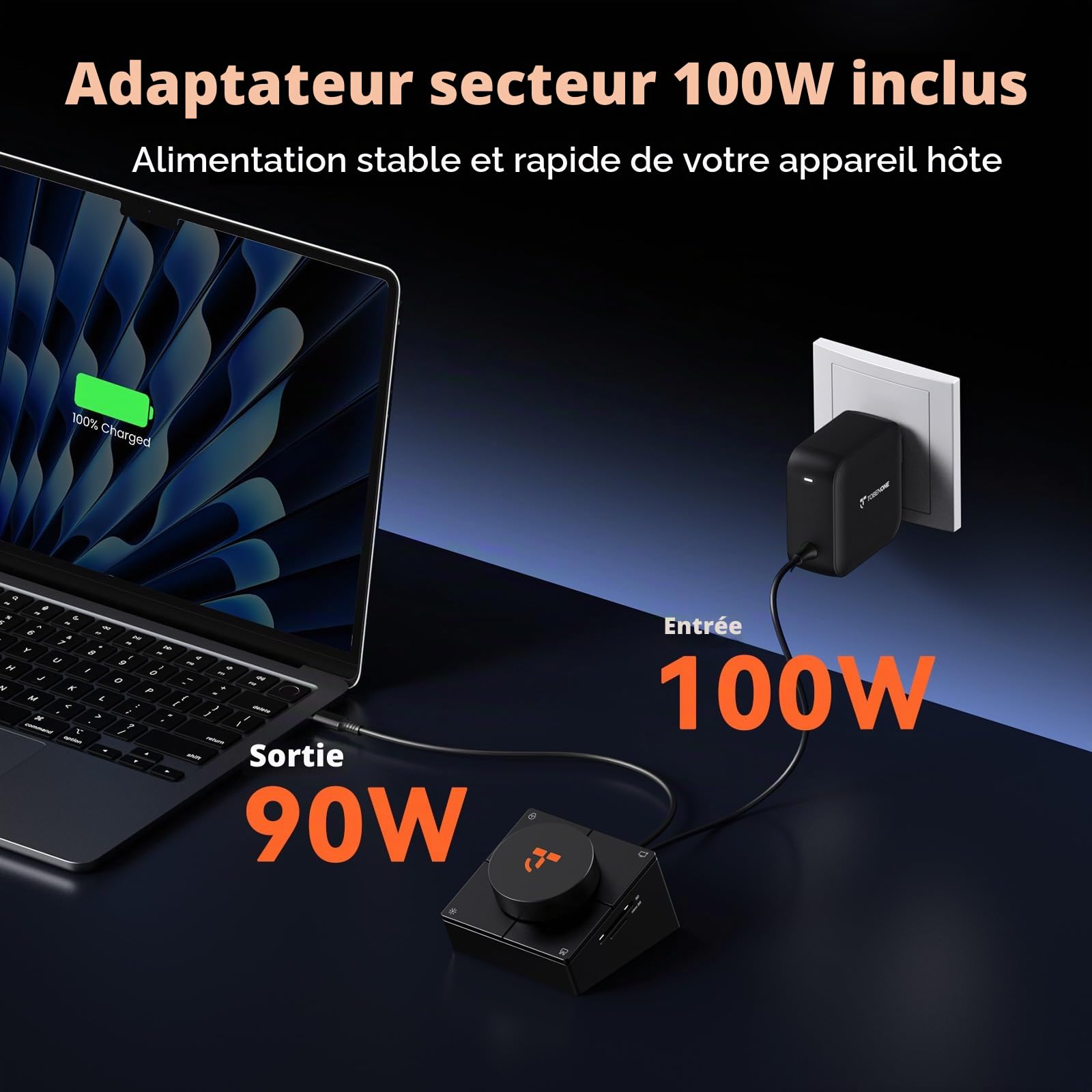 TobenONE Hub USB C 10 en 1 avec touches de raccourci, bouton de volume, HDMI 4K | 100W PD, 3 USB, Ethernet, audio, SD/microSD, station d'accueil pour ordinateur portable MacBook, Windows, Chrome, iPad