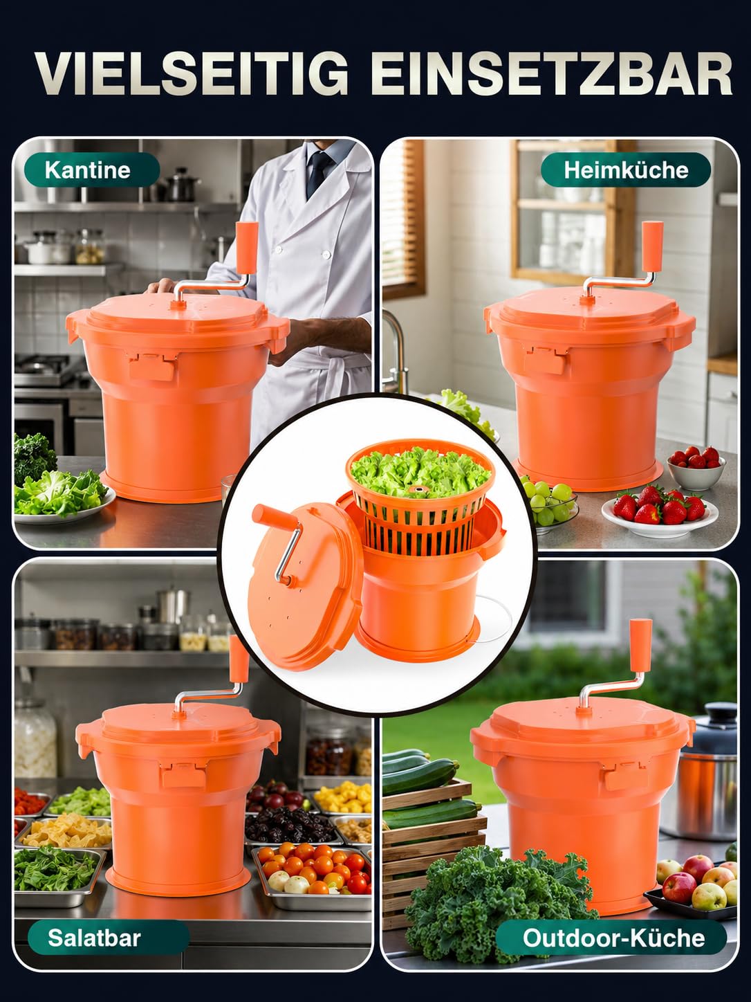 WantJoin salatschleuder groß mit 12-Liter salatdressing, rollende wagentatten mit silikon und drainaschen, 10qt-drehgeräte für einen manuellen salatschäler, salatschrauber küchenprofi