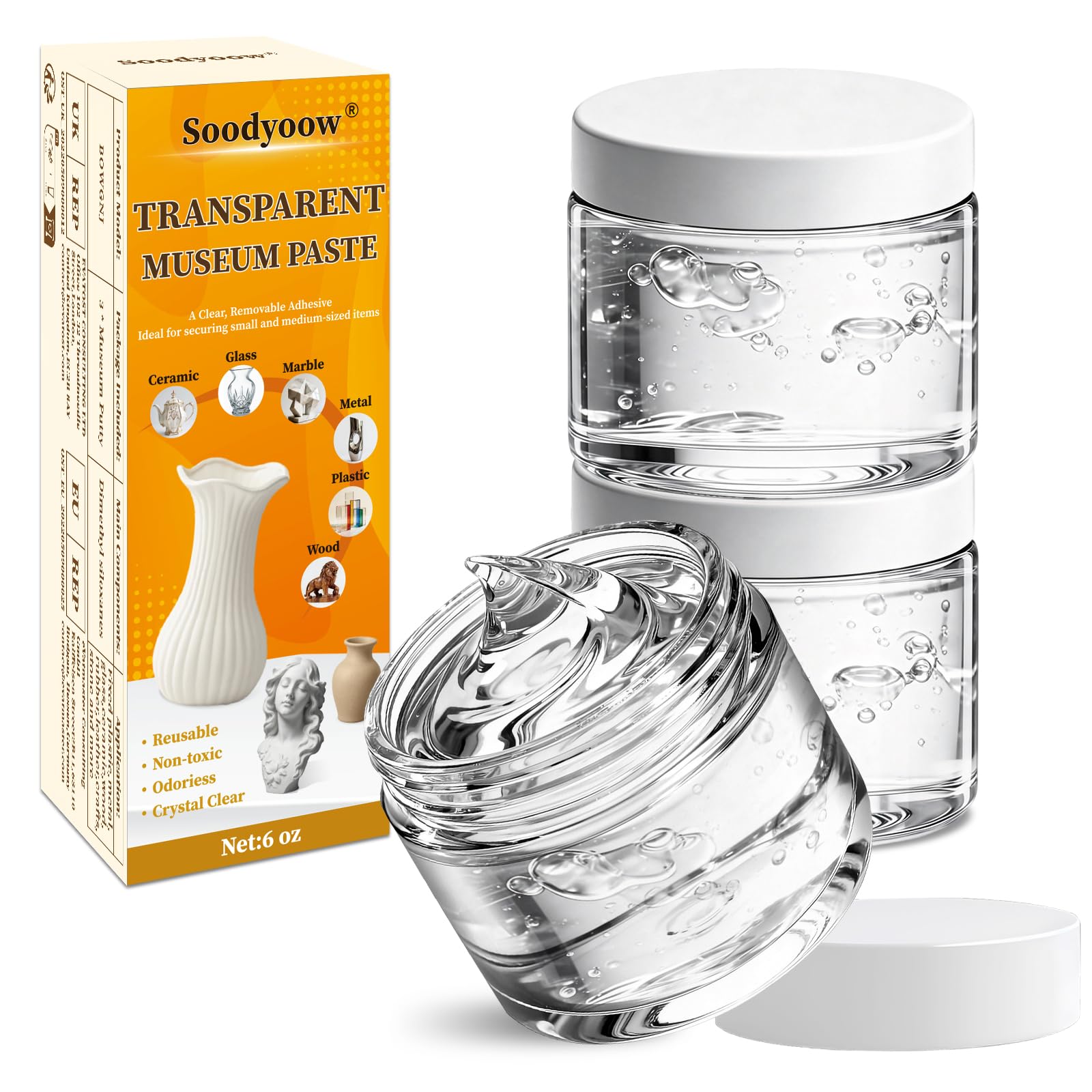 Soodyoow 170g Museum Putty,Clear Exhibit Gel Museum Putty Wax Paste Glue, Residue-Free and Reusable, Ideal for Fixed Antiques, Glass, Ceramic and Character Figures to Prevent Falling
