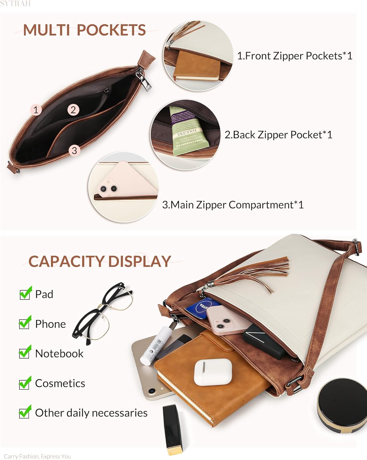 Crossbody Purses for Women, Premium Vagan Leather Crossbody Bag, Adjustable Strap Lightweight Shoulder Bag with Tassel - Image 4