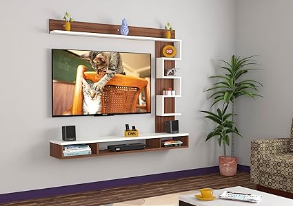 DAS Hubert Engineered Wood TV Entertainment Unit Stand Set TOP Box Stand with Shelves and Display Rack Classic Walnut & Frosty White- Ideal for UP to 43 INCH Screen