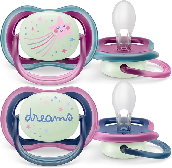 Philips Avent Ultra Air Night Pacifier 6-18 Months, Pack of 2, Girls