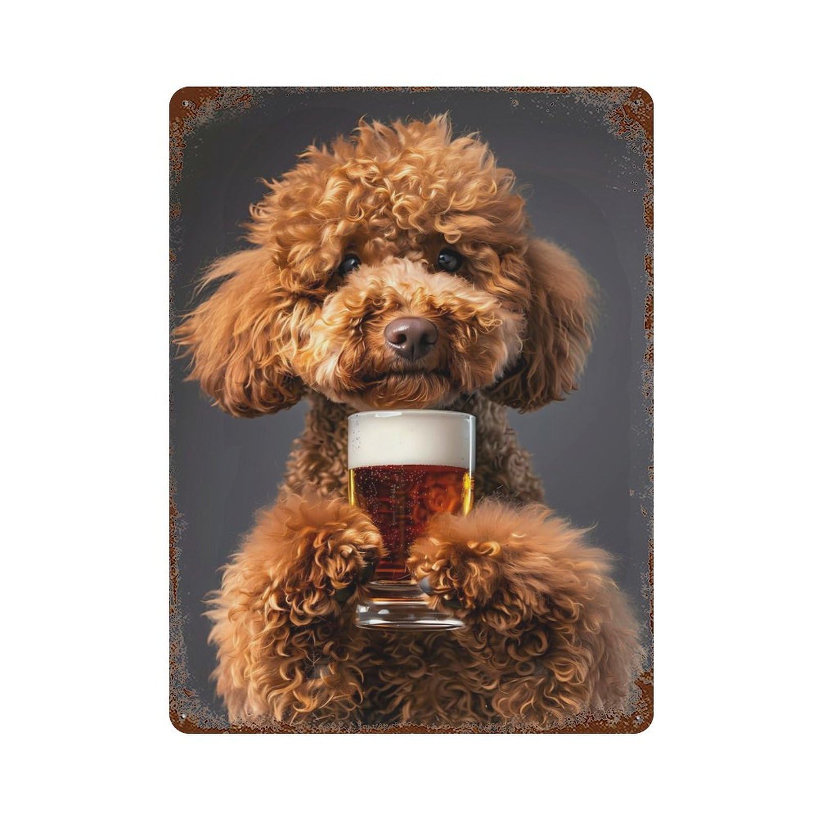 Aged Metal Wall Plaque with Poodle Beer Design 15.7"x11.8", for Farmhouse, Kitchen And Entryway Decor, Retro Wall Decor