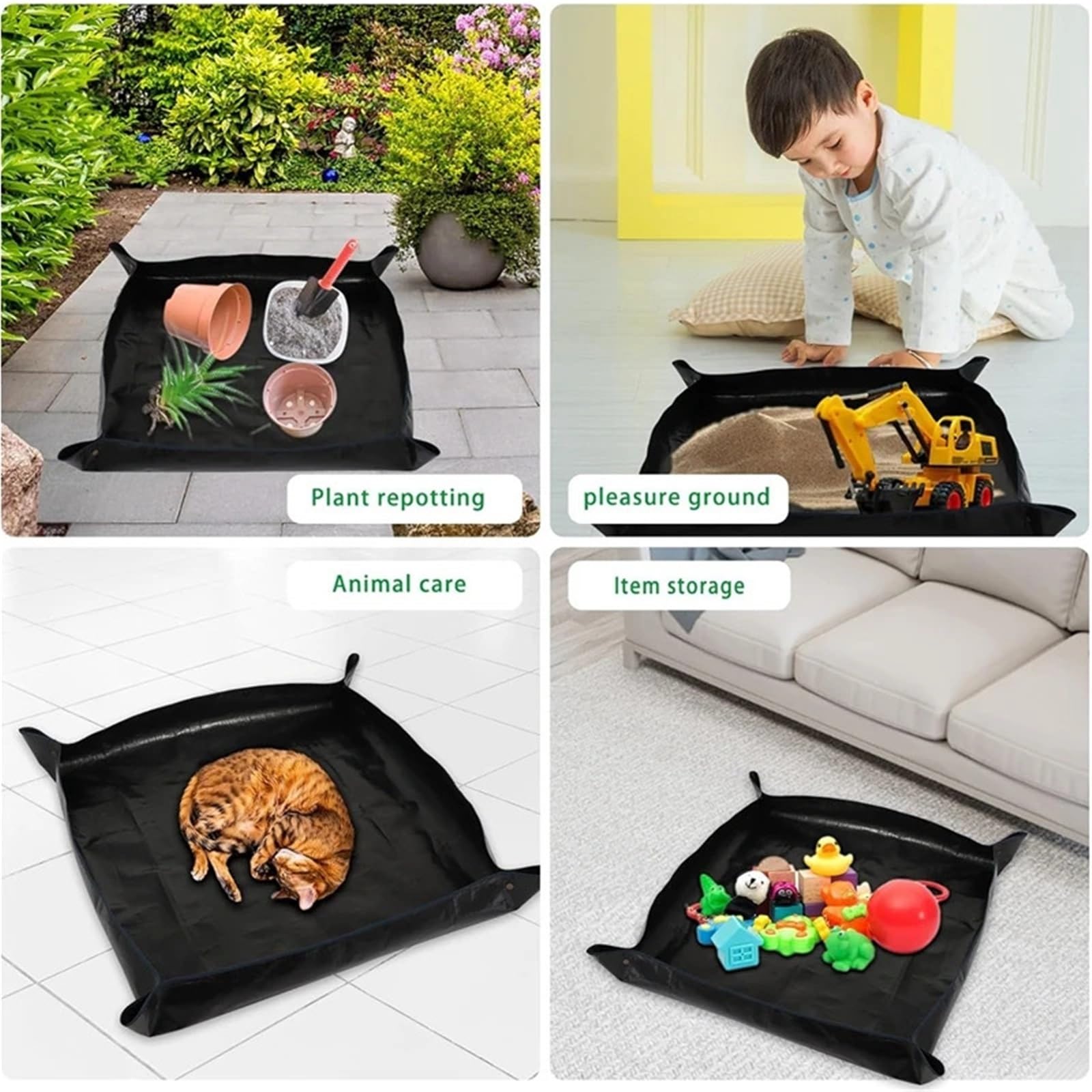 Tapis imperméable pour rempotage, Tapis de rempotage Noir Pliable, étanche, Anti-Fuite, for Jardin Miniature intérieur et extérieur, 4 pièces, 100-400cm(100cm-100cm)