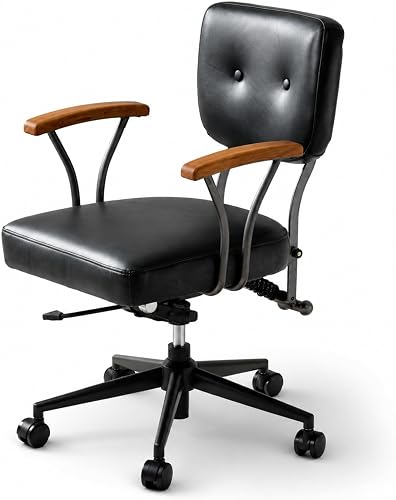 Chaise de bureau industrielle vintage en cuir véritable SEEDWAVE