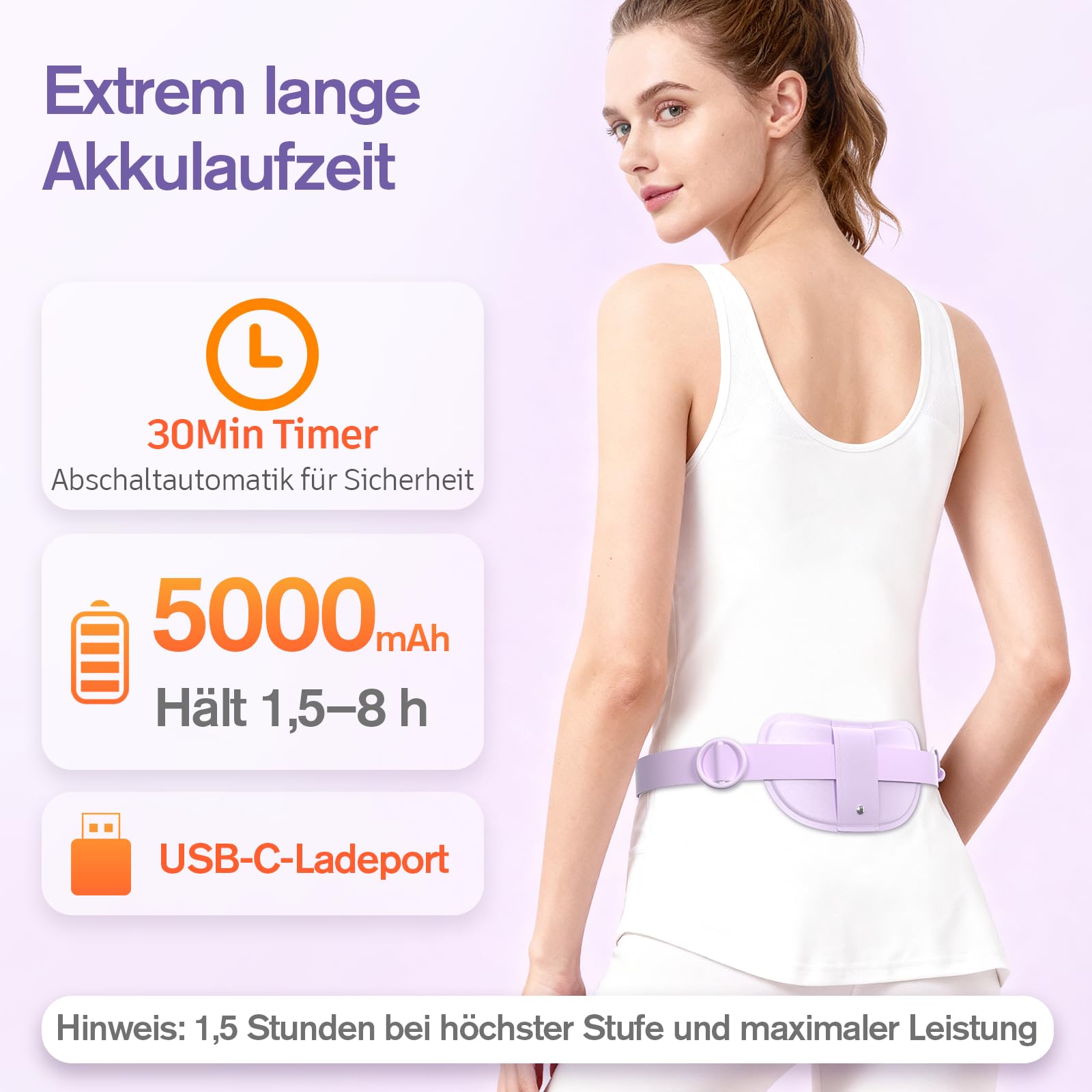 Comfytemp Wärmegürtel Periode Vibrationsmassage für Perioden Bauch und Rücken mit 5000mAh Akku, Kabellos Heizgürtel Menstruations Bauchwärmer Rückenwärmer mit Abschaltautomatik, USB-C Geschenke