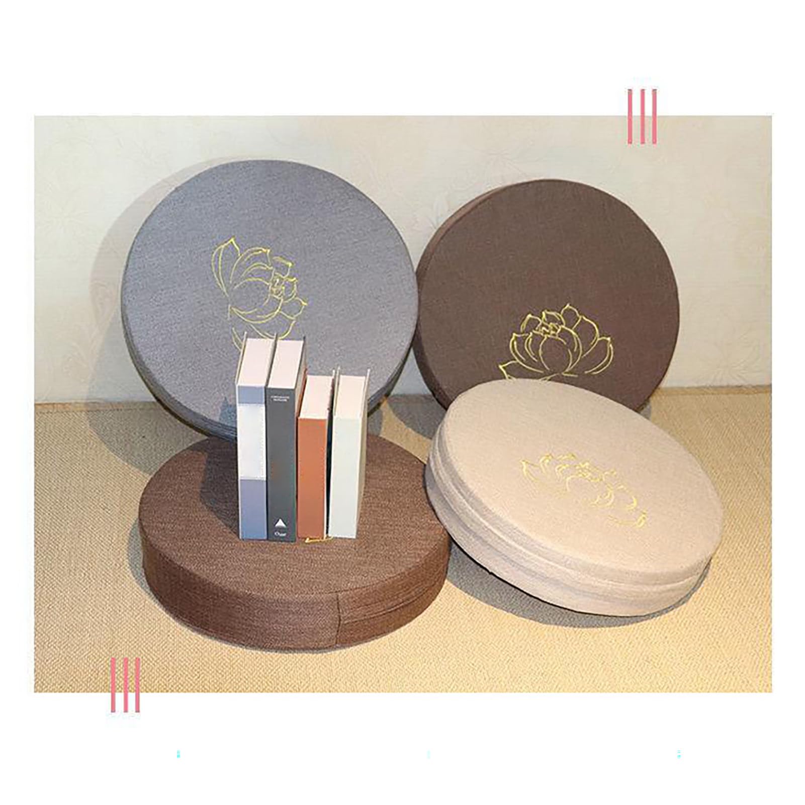 Qcwwy Cuscino di Meditazione, Cuscinetto a Pavimento Rotondo in Schiuma Dura in Schiuma da Pavimento in Lino Ripieno Sedute Comode di Seduta con Copertura Lavabile Rimovibile per (BROWN)