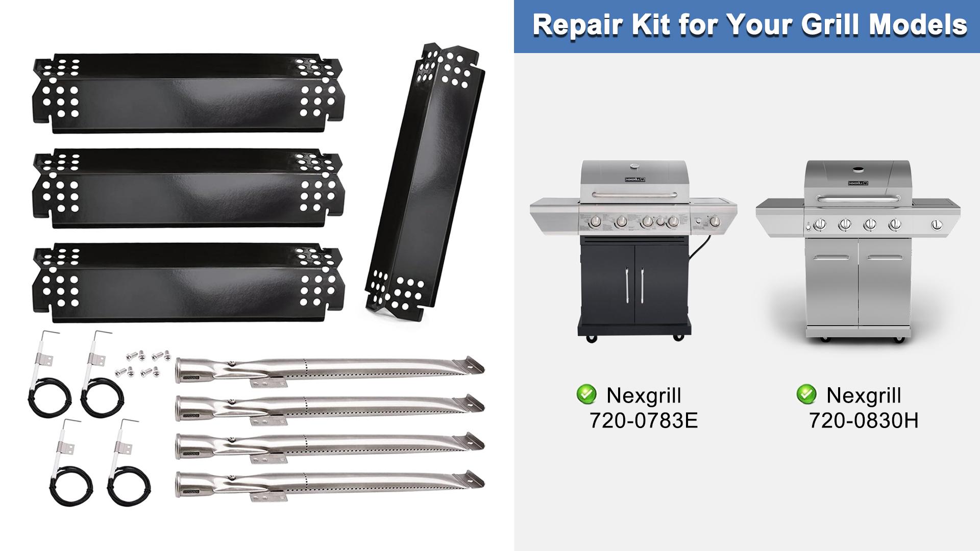 Kit Ricambio Griglia Nexgrill 720-0925S - 3 Tende Calore, 3 Tubi Bruciatore, 3 Accenditori In Acciaio Inox - Compatibile Con BBQ PRO, Kenmore, Expert Grill - 4