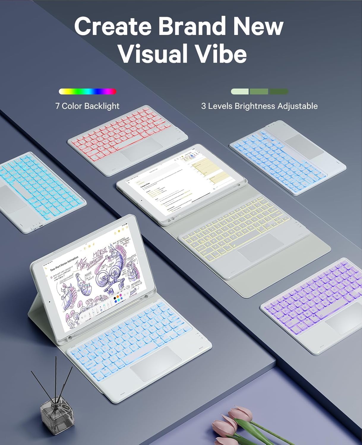 GreenLaw Keyboard case for iPad 9.7 inch, iPad 6th Gen (2018), iPad 5th Gen (2017), iPad Air 2 (2014), 7 Color Backlit, Support 2 BT Devices, Touchpad Keyboard iPad Pro 9.7, White - Image 4