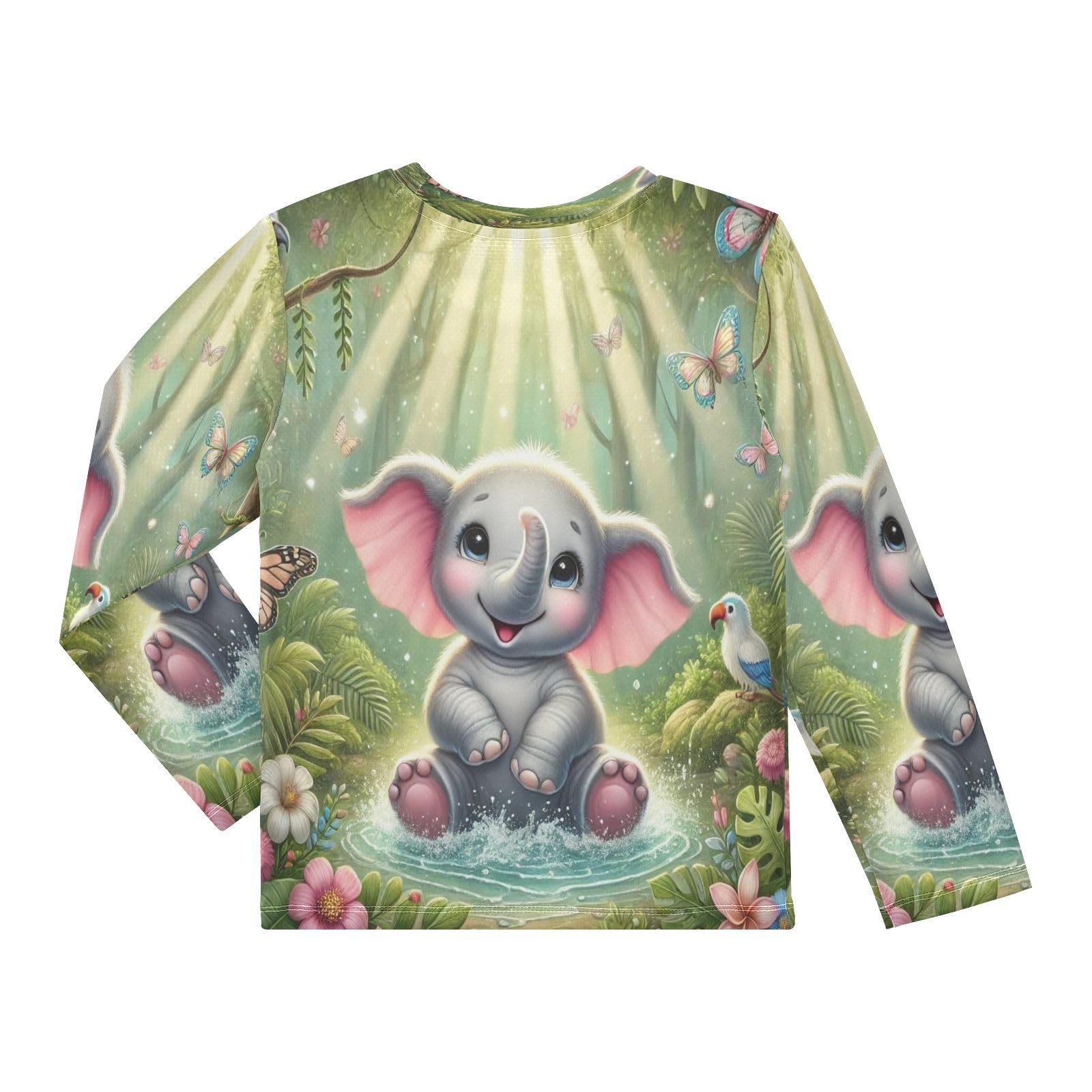 Elephant Butterfly Green Boy's Rash Guard Swim Shirt Long Sleeve Sun Shirt for Running Swiming Pool UPF50+ 4T
