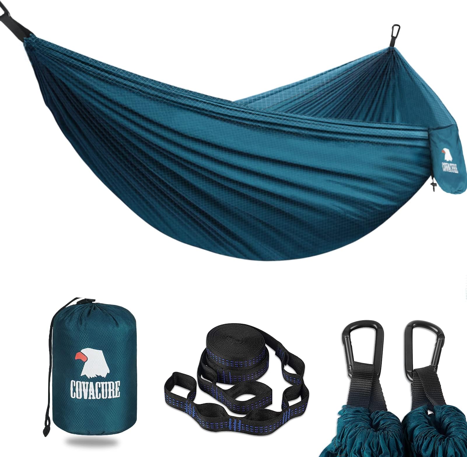 COVACURE Camping Hammock - 270 * 150cm Ultralight 70-Denier Durable & Breathable Nylon Travel Hammocks with Two 10FT Tree Straps for Outdoor Camping Accessories (Blue)