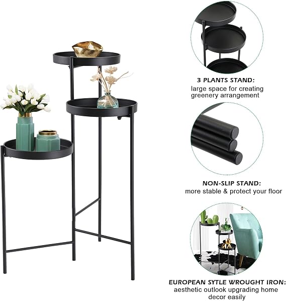 Plant Stand Indoor, 3 Tier Plant Shelf, Metal Tall Plant Shelves, Corner Window Flower Stand For Garden, Yard, House Decoration