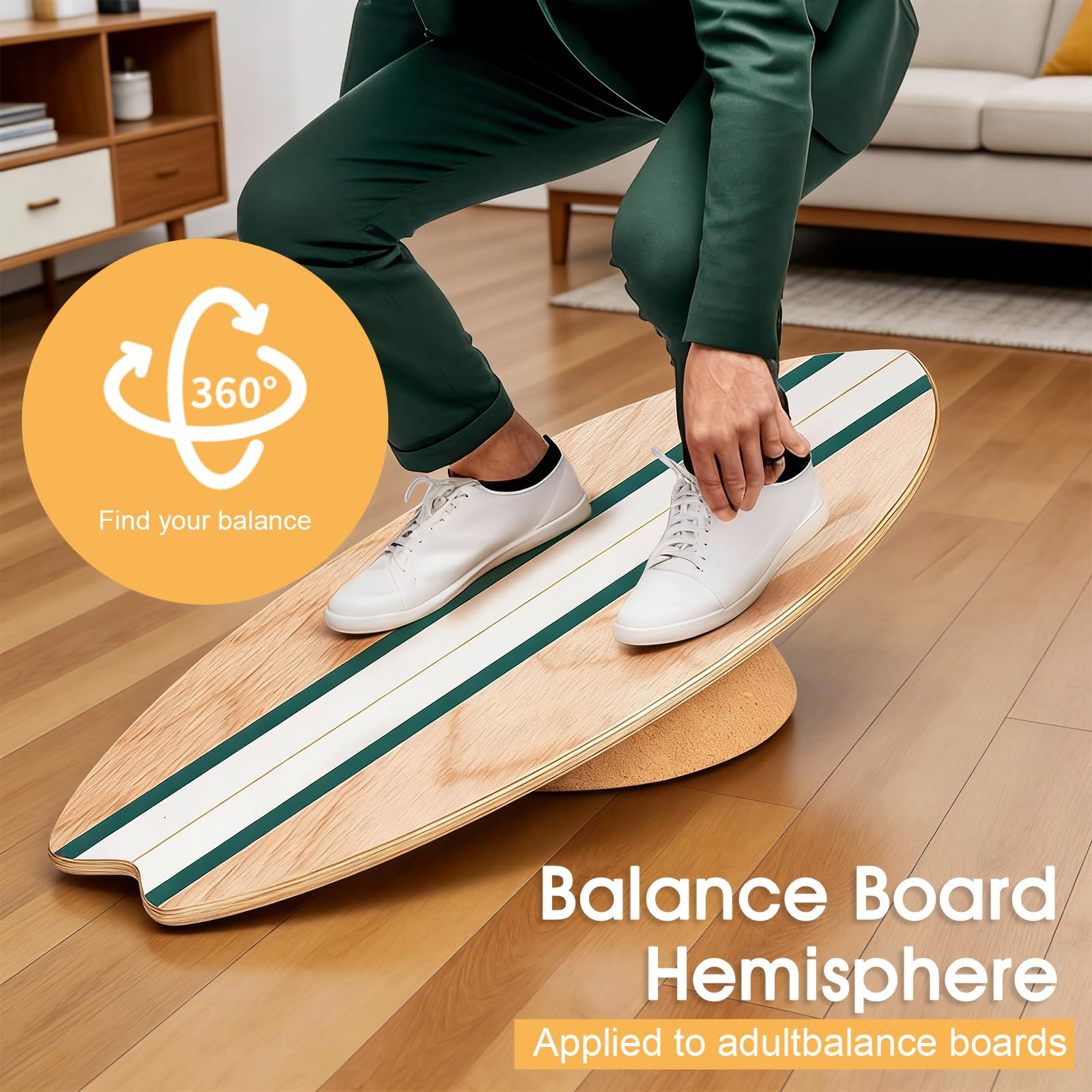 Półkula Balance Board 30 x 10 cm – półkula korkowa do równowagi, fitnessu, jogi i pilatesu, antypoślizgowa, naturalny materiał, trening wielopoziomowy dla dzieci i dorosłych, akcesoria do balansowania