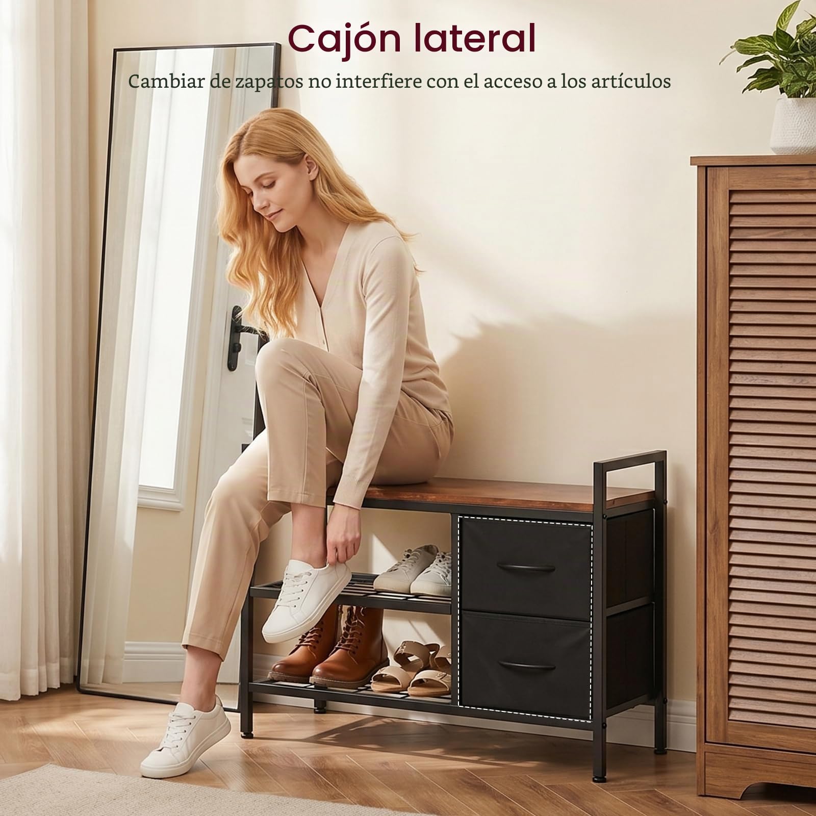 EGGREE Perchero Recibidor 6 en 1, Mueble de Entrada con 15 Ganchos Extraíbles, 2 Cajones, Banco Zapatero, Diseño Separable, Industrial, para Entrada Pasillo, 80 x 30 x 180 cm, Marrón Rústico y Negro