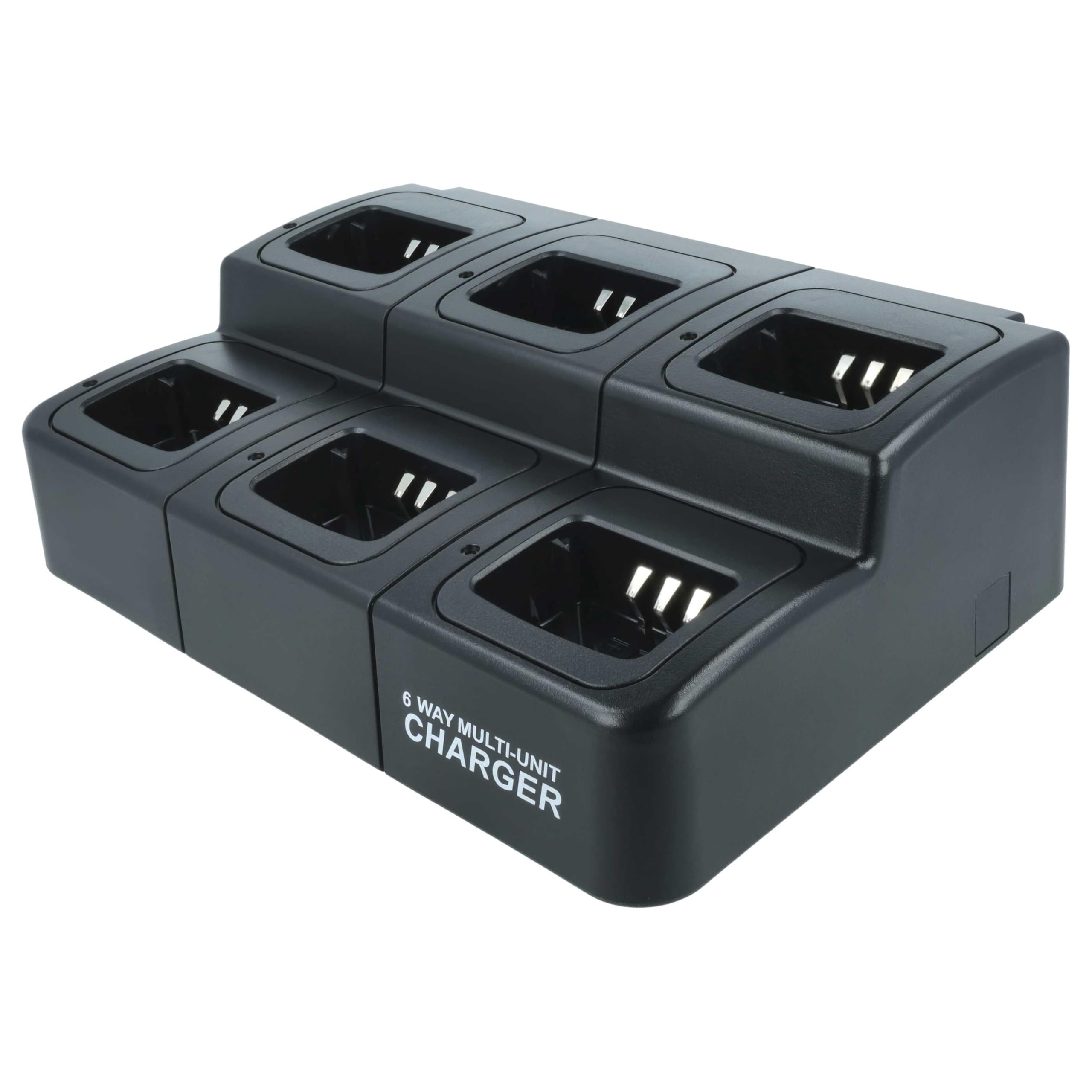 vhbw Cargador 6 Compartimentos Compatible con Kenwood KNB-45, KNB-45L baterías de Radio - Estación de Carga + Cable Corriente, 9-12 V, 6 A