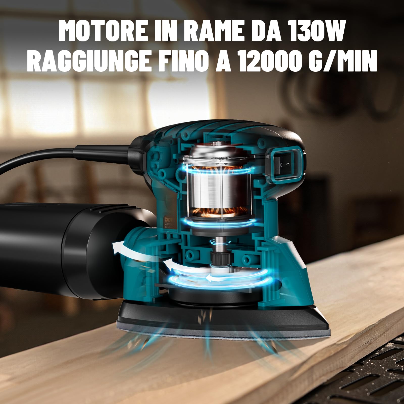 DOVAMAN DLS03A Levigatrici di Precisione 130W, Fino a 12000RPM, 12PCS Carta Vetrata Adesiva, Due Opzioni di Raccolta della Polvere, Bassa Vibrazione, Levigatrice per Legno e Acciaio