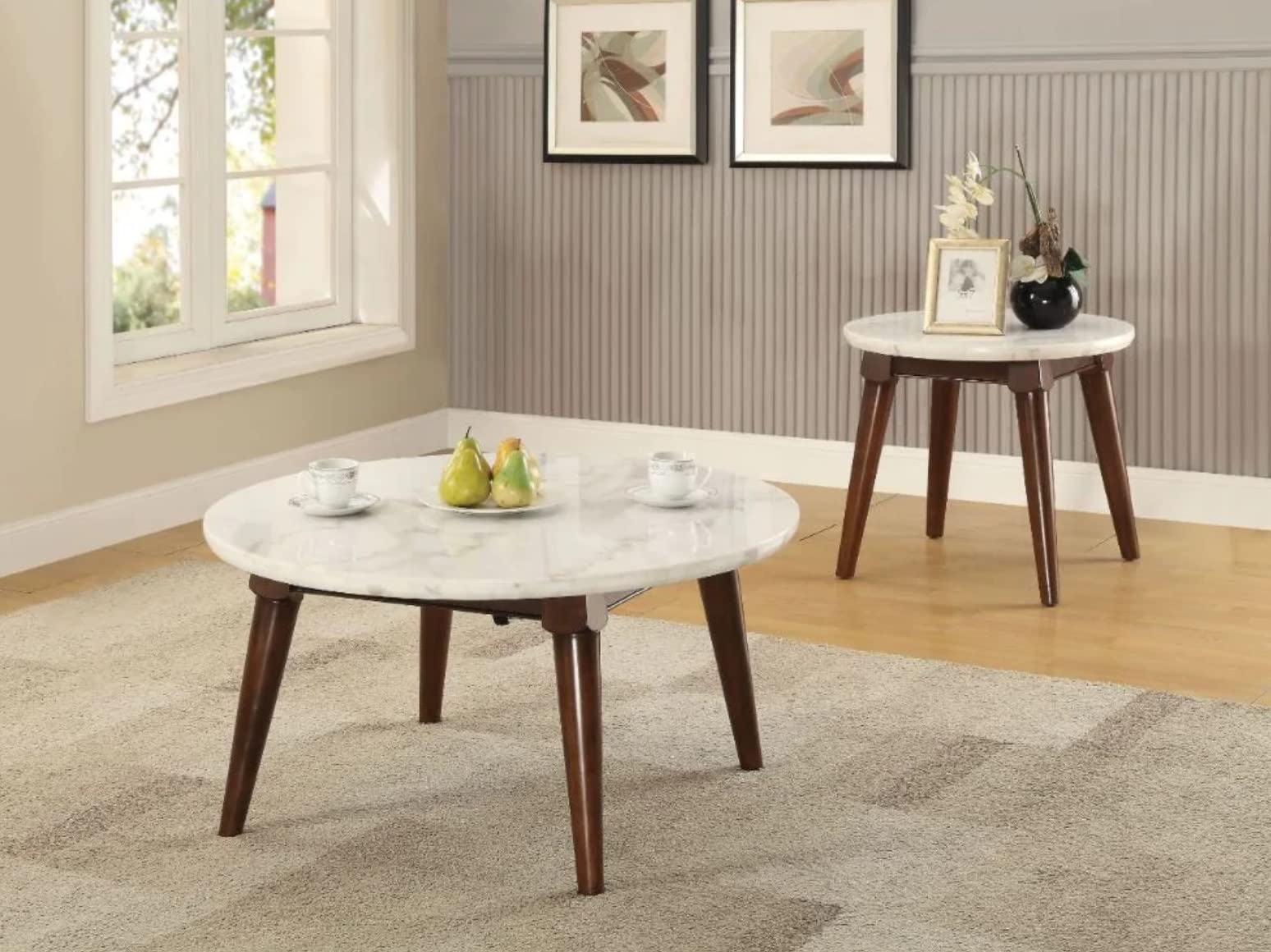 Coffee Table White Marble Walnut