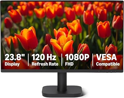 Amazon Basics Monitor per Computer da 23,8 Pollici 120 Hz, FHD 1080 P, HDMI, DP, VGA, Compatibile VESA, per Ufficio, Casa, Nero