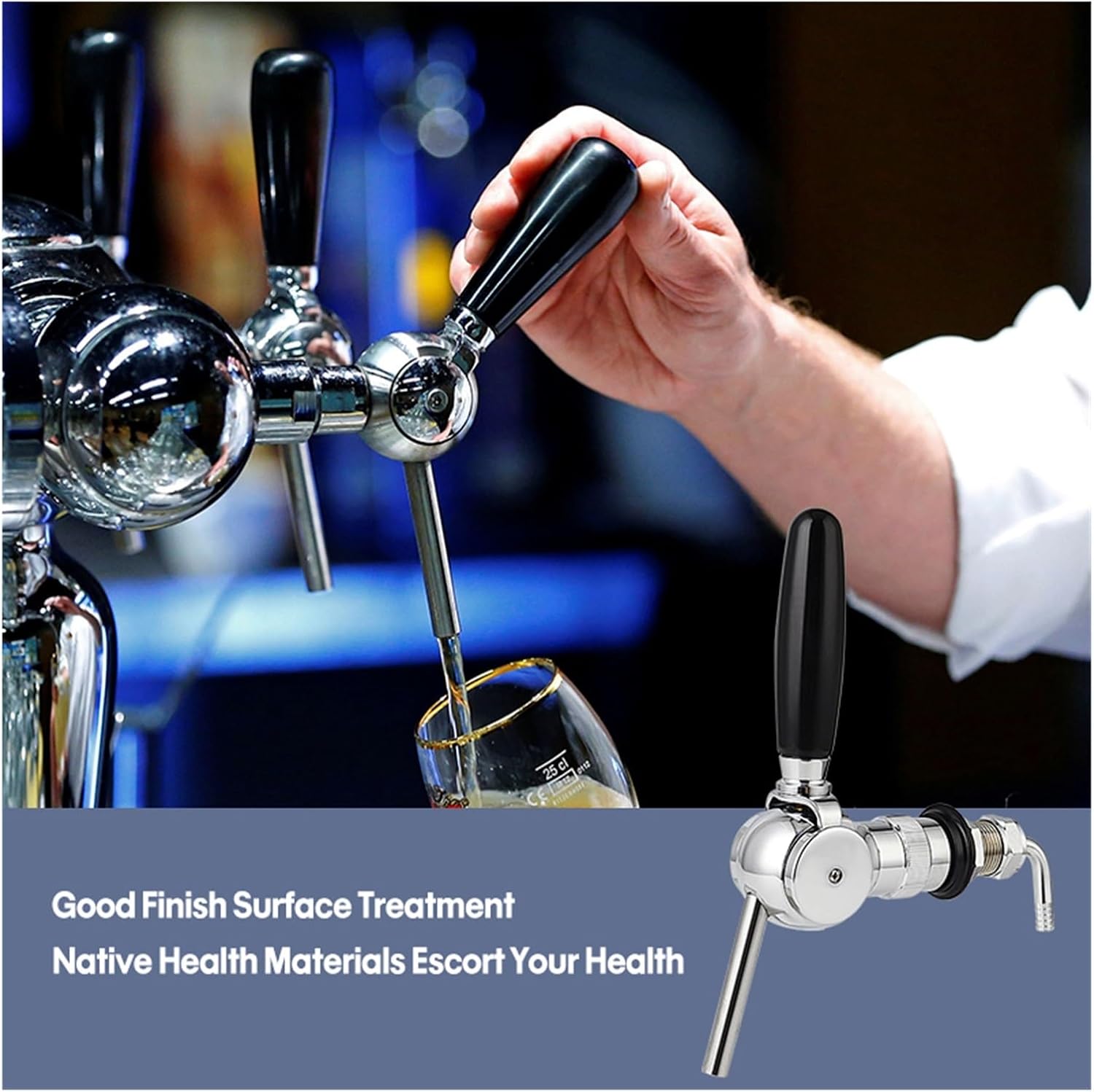 beer tap, Golden Beer Tap Faucet, G5/8 Thread Shank & Keg Flowing Control Ball Home Brewing Silver Draft Soda Kit,For Homebrew Beer Tower(Golden)