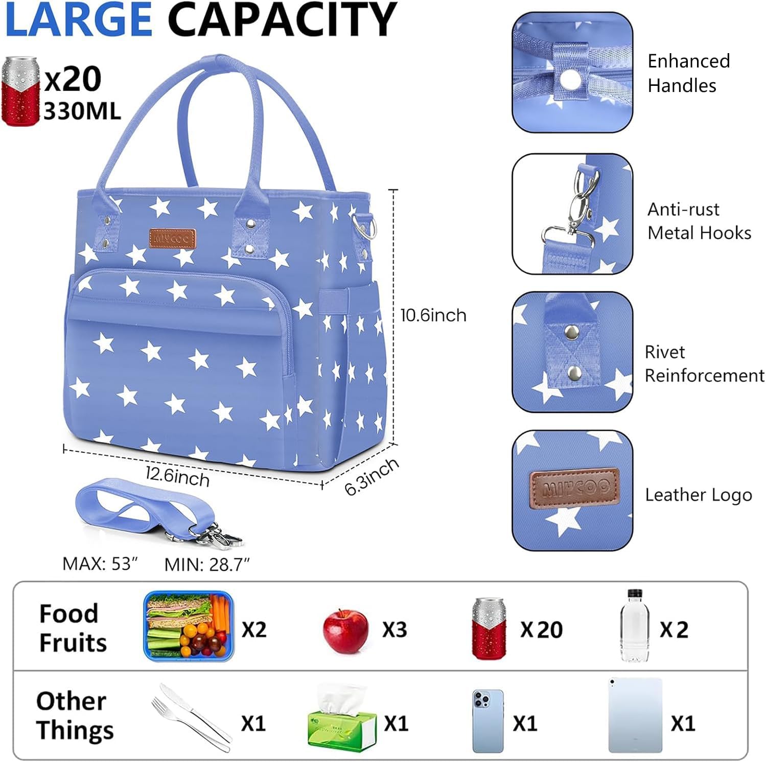 Lunch Bag Lunch Box Women - Leakproof Insulated Lunch Cooler Bag for Women - Large Lunch Tote Bags Adults, Blue Pentagram - Image 7