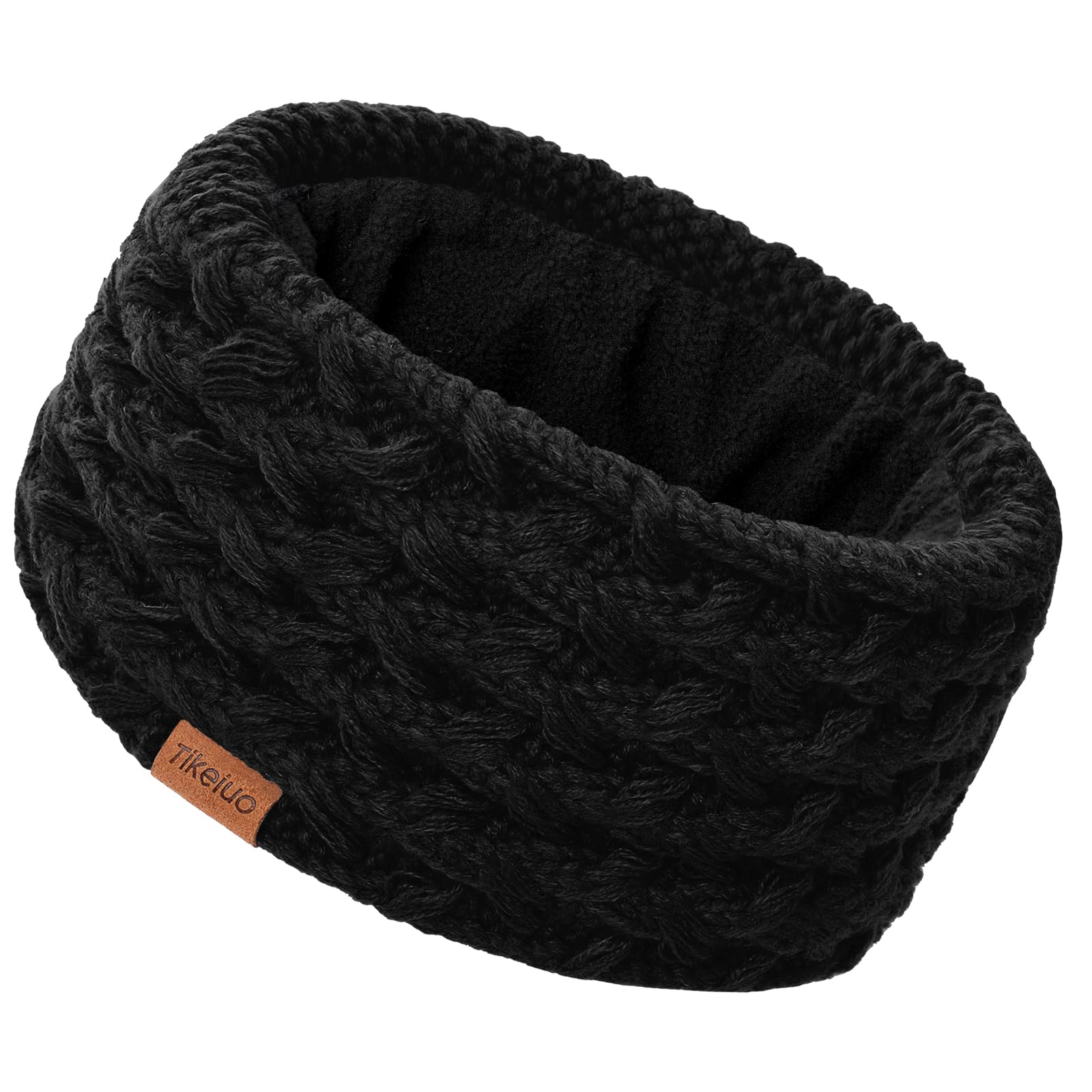 Winter Headbands for Women Ear Warmer Knitted Thick Fleece Lined Headbands for Cold Weather Gift (Black, One Size)