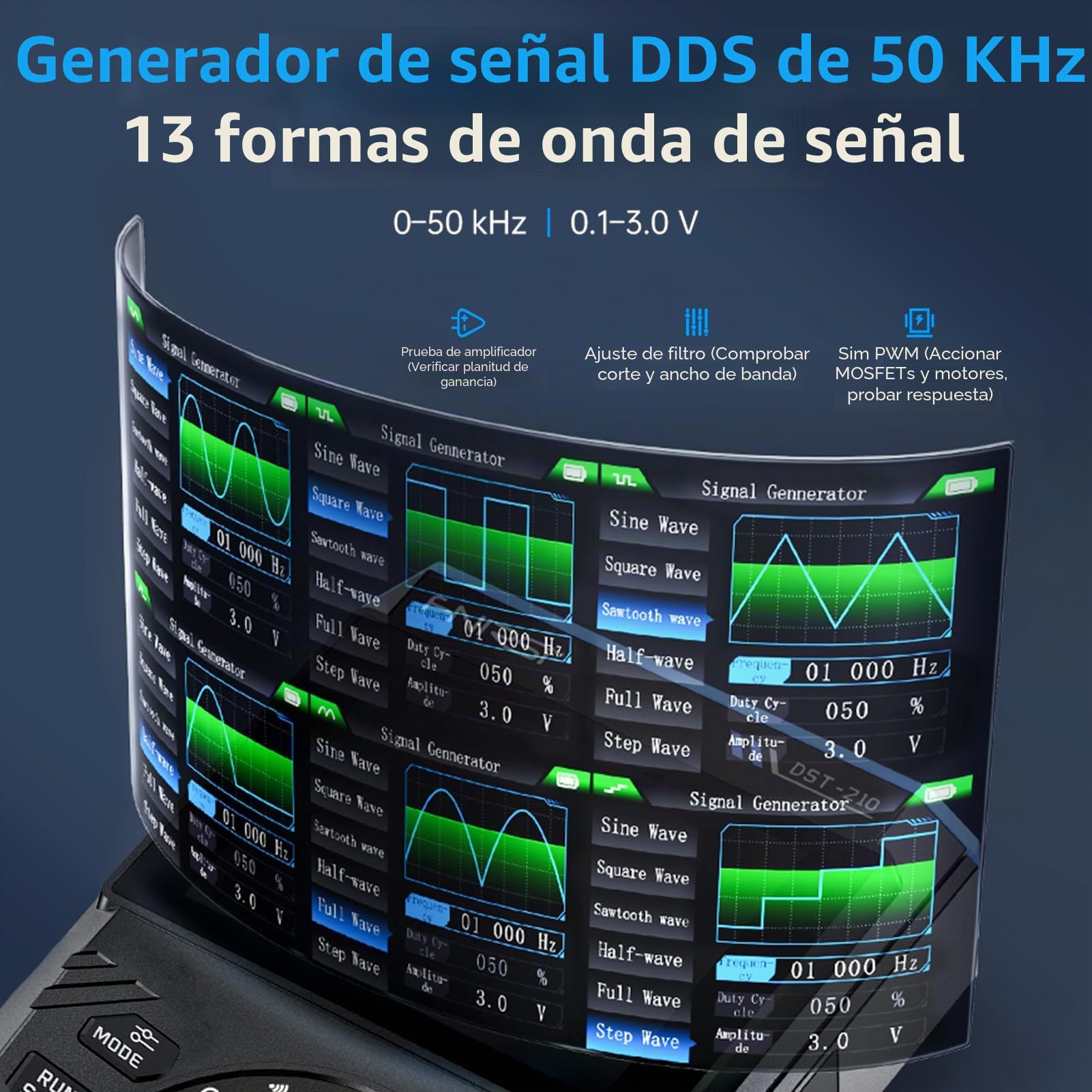 DEWIN Osciloscopio portátil DST-210, 3 en 1 osciloscopio digital multímetro generador de señales ancho de banda de 10 MHz 19999 cuentas 48 ​​MSa/s