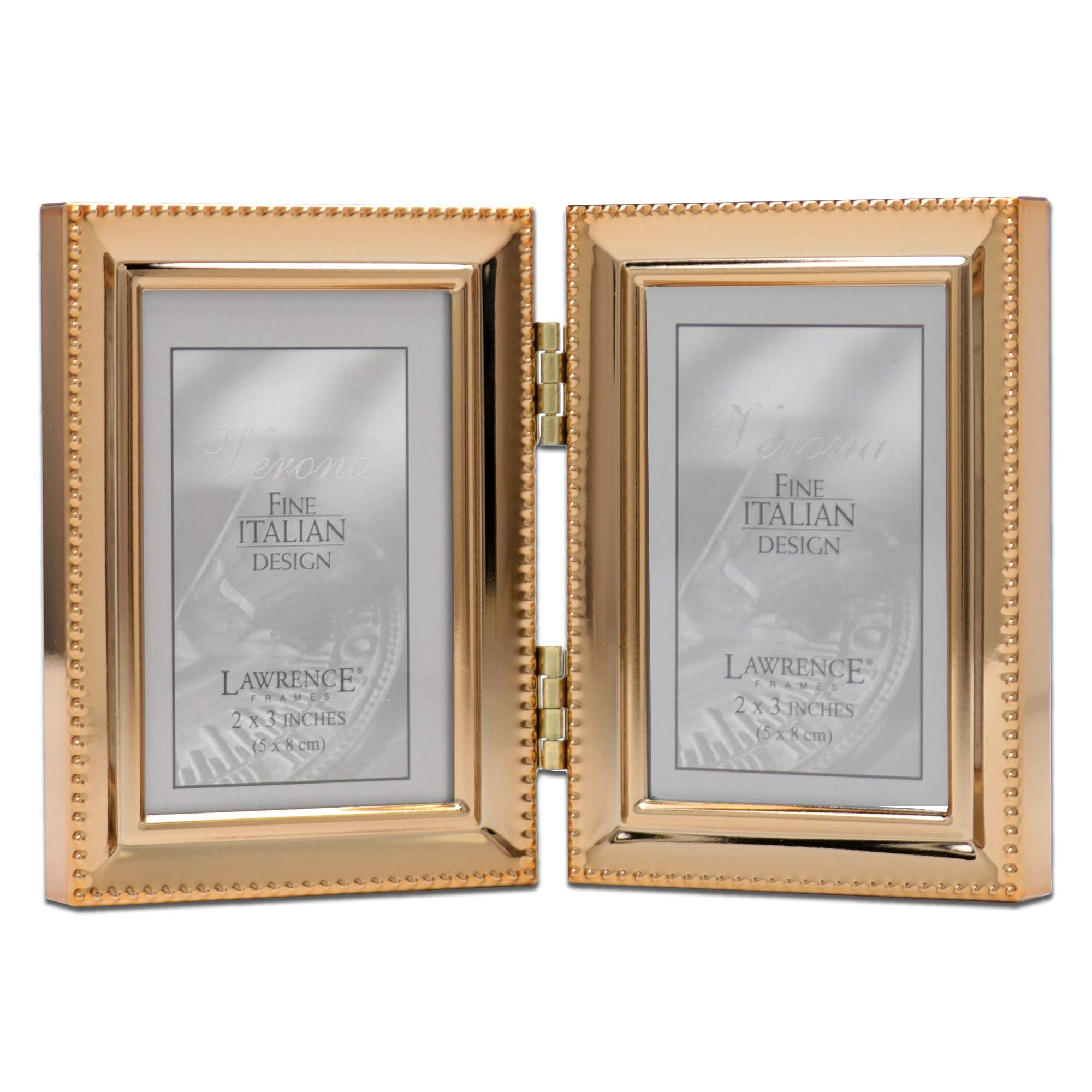 Lawrence Frames Classic Bead Picture Frame, 2.5x3.5 Double, Gold, 2 Count